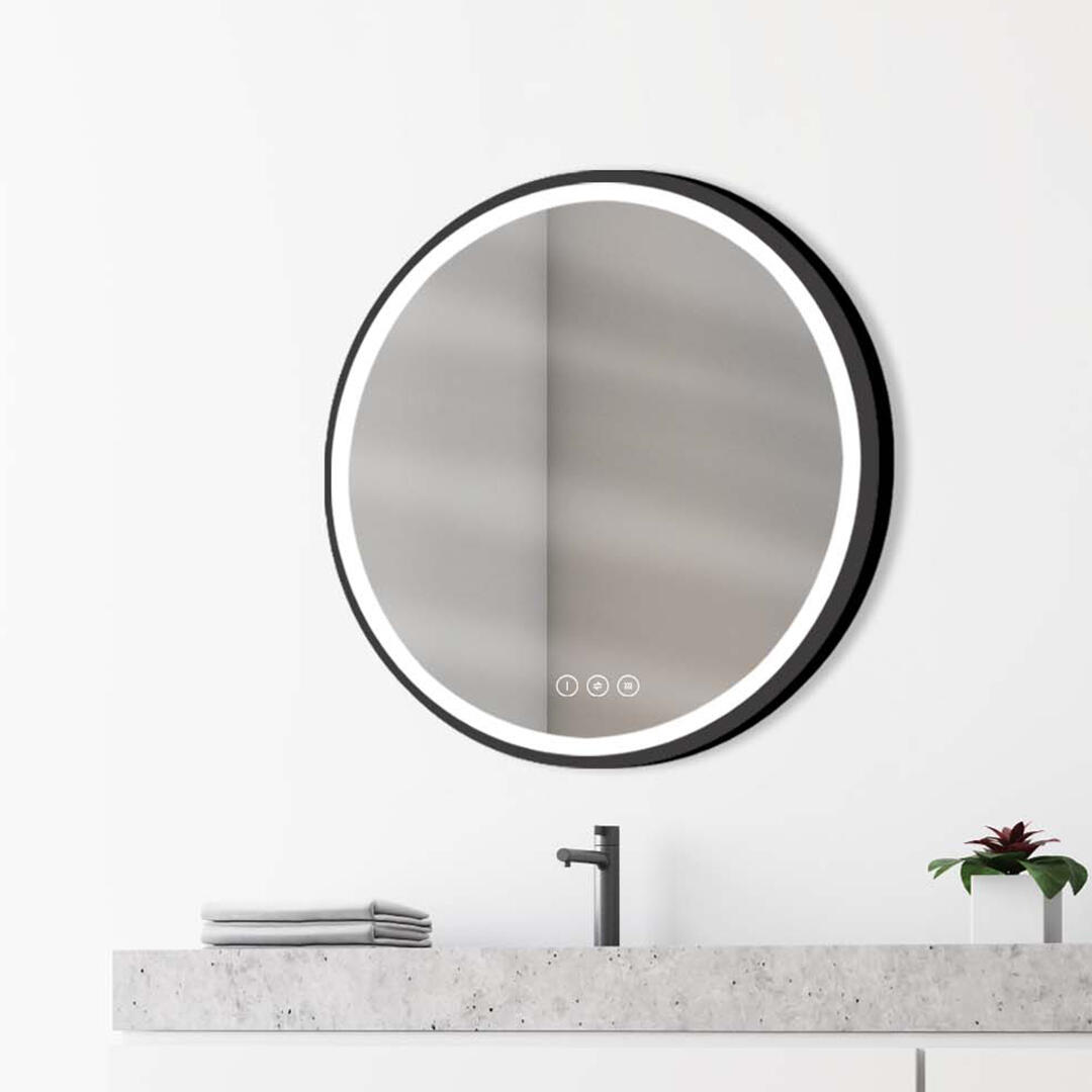 Miroir lumineux antibué rond variation de couleur noir Diam.75 cm Swann - 2