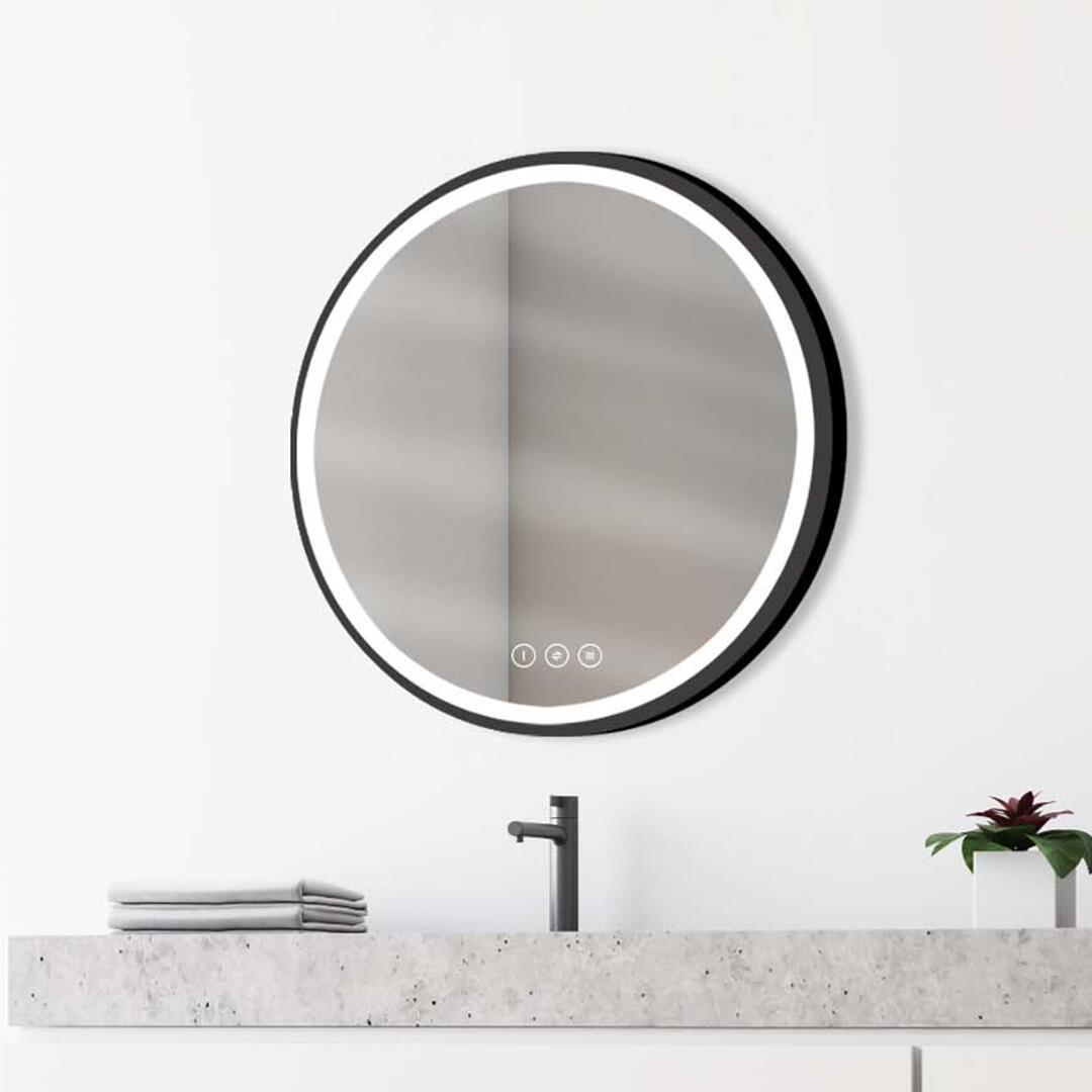 Miroir lumineux antibué rond variation de couleur noir Diam.60 cm Swann - 2