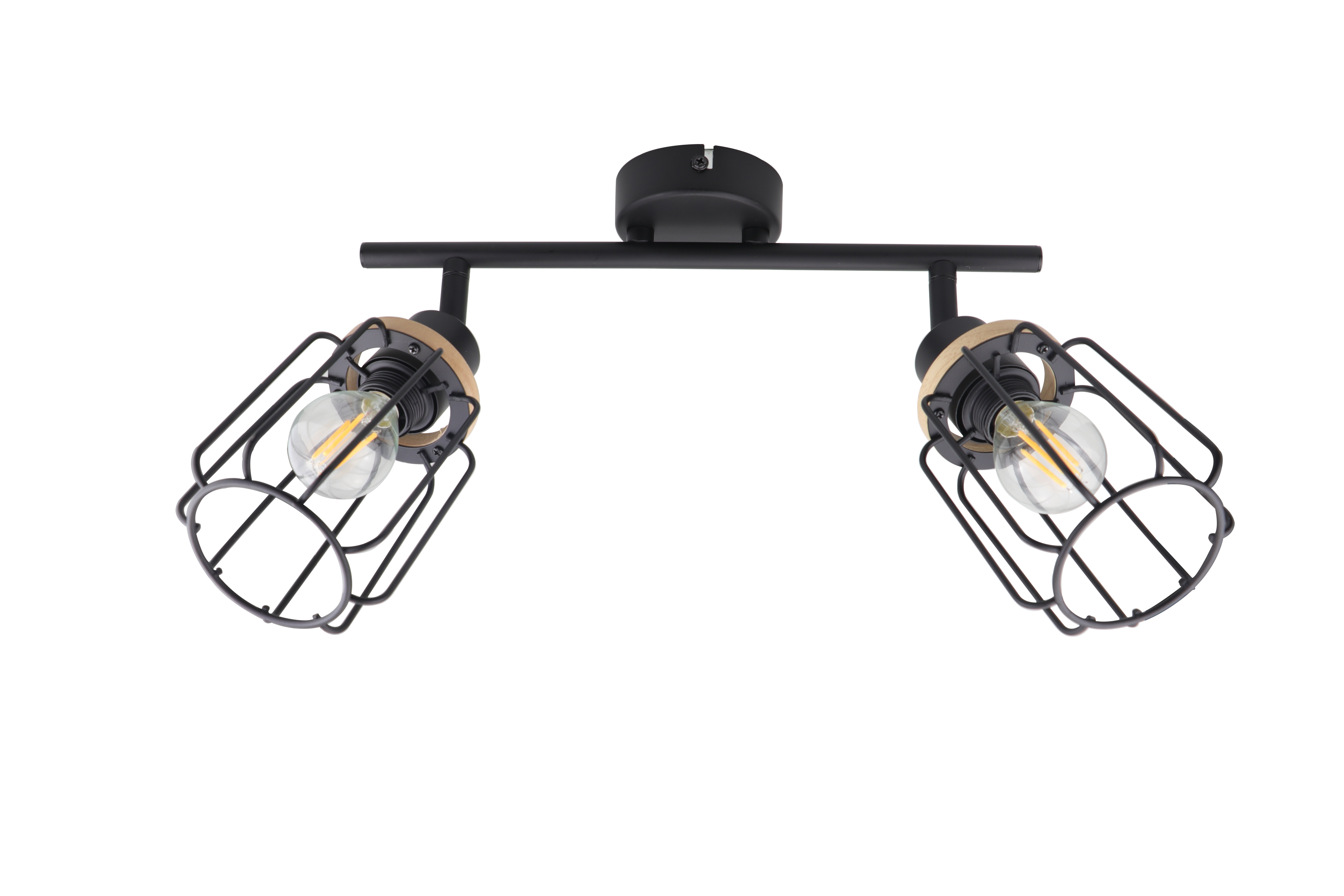 Barra de focos decorativos 2 luces e14 de hierro negro wody 48 cm