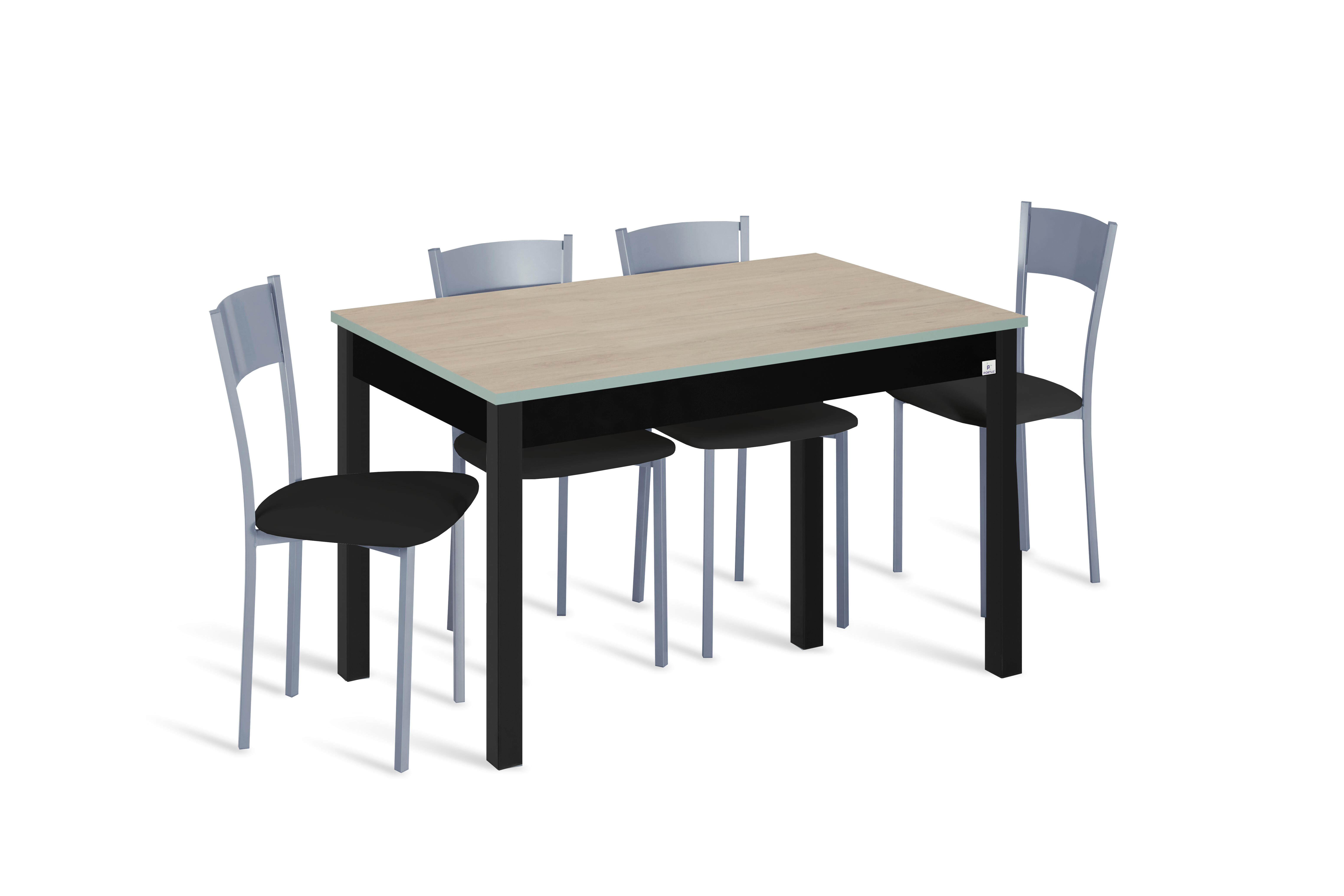 Conjunto de mesa fija syl 110x70 roble/neg + 4 sillas asiento neg