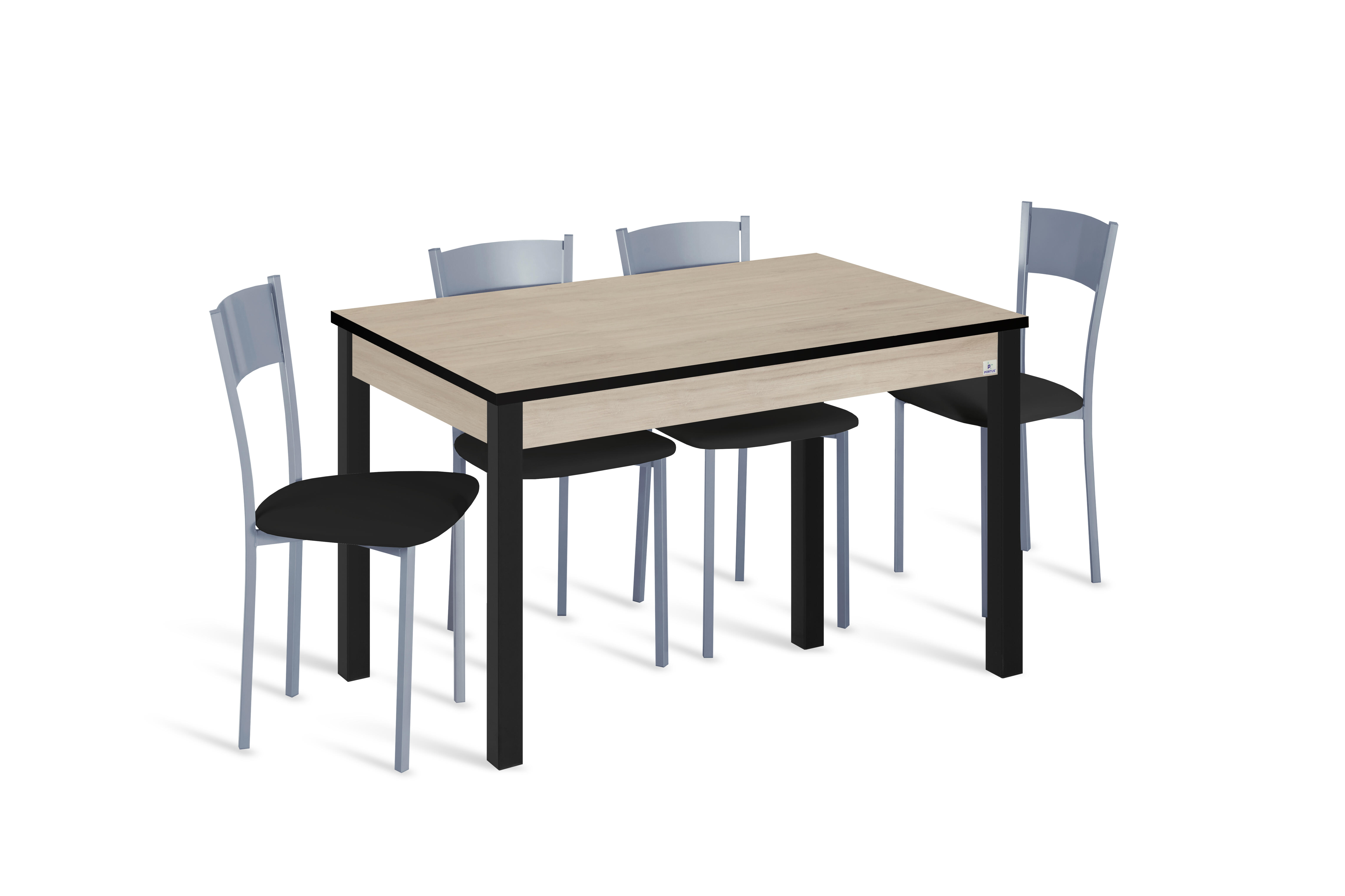 Conjunto de mesa fija syl 110x70 roble/neg + 4 sillas asiento neg