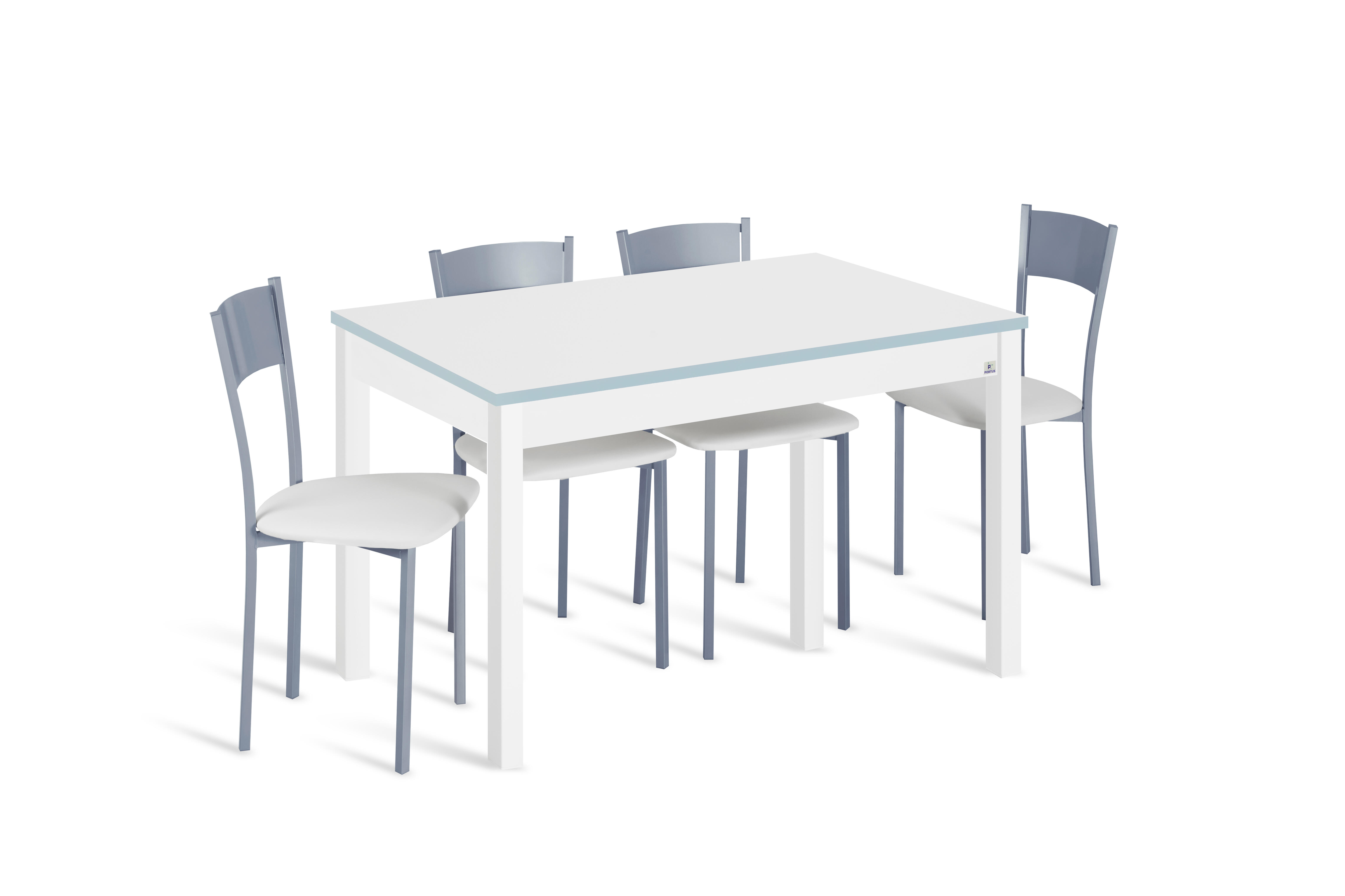 Conjunto de mesa extens. phyna (110-160)x70 bco/bco + 4 sillas asiento bco
