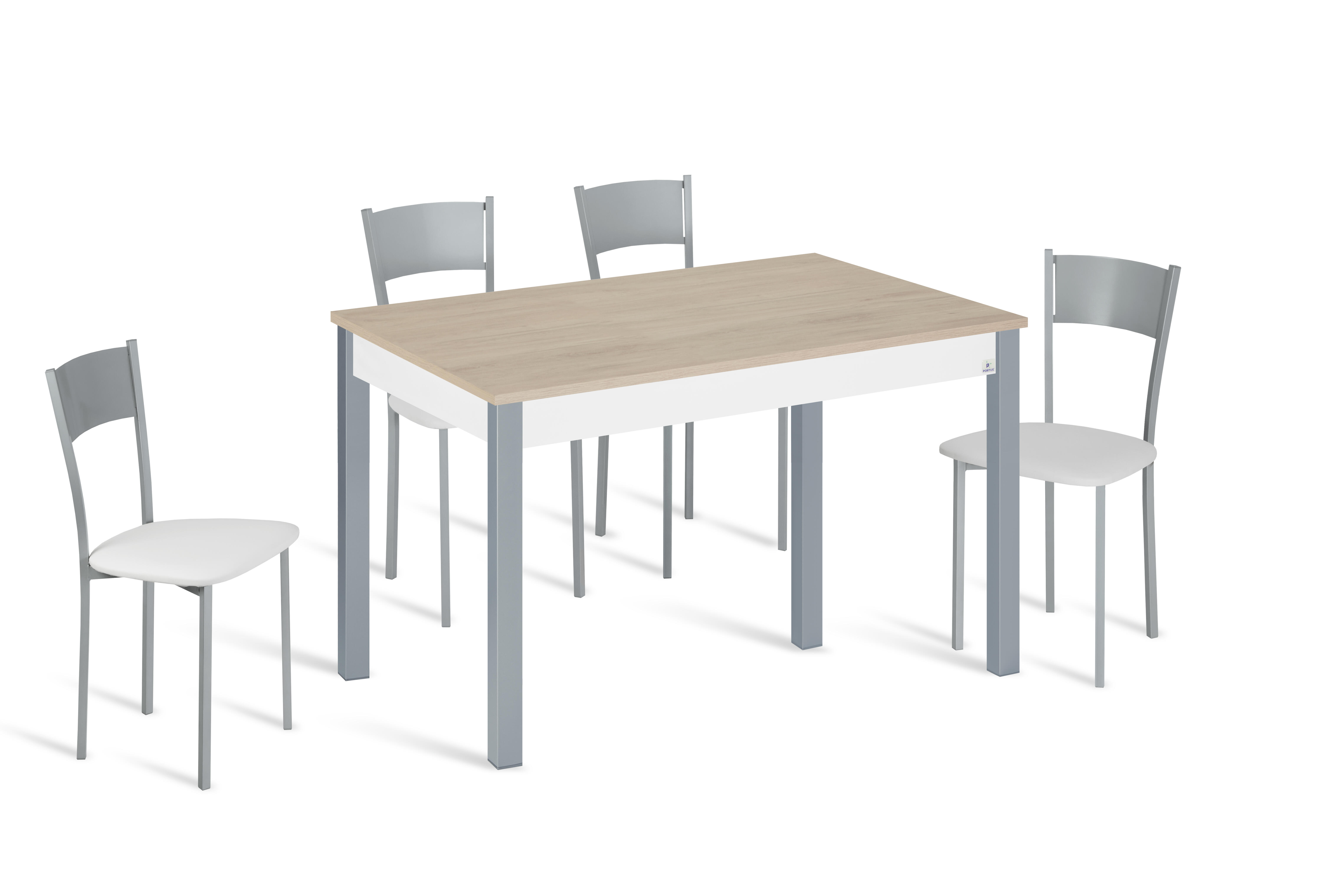 Conjunto de mesa fija syl 110x70 roble/gr + 4 sillas asiento bco