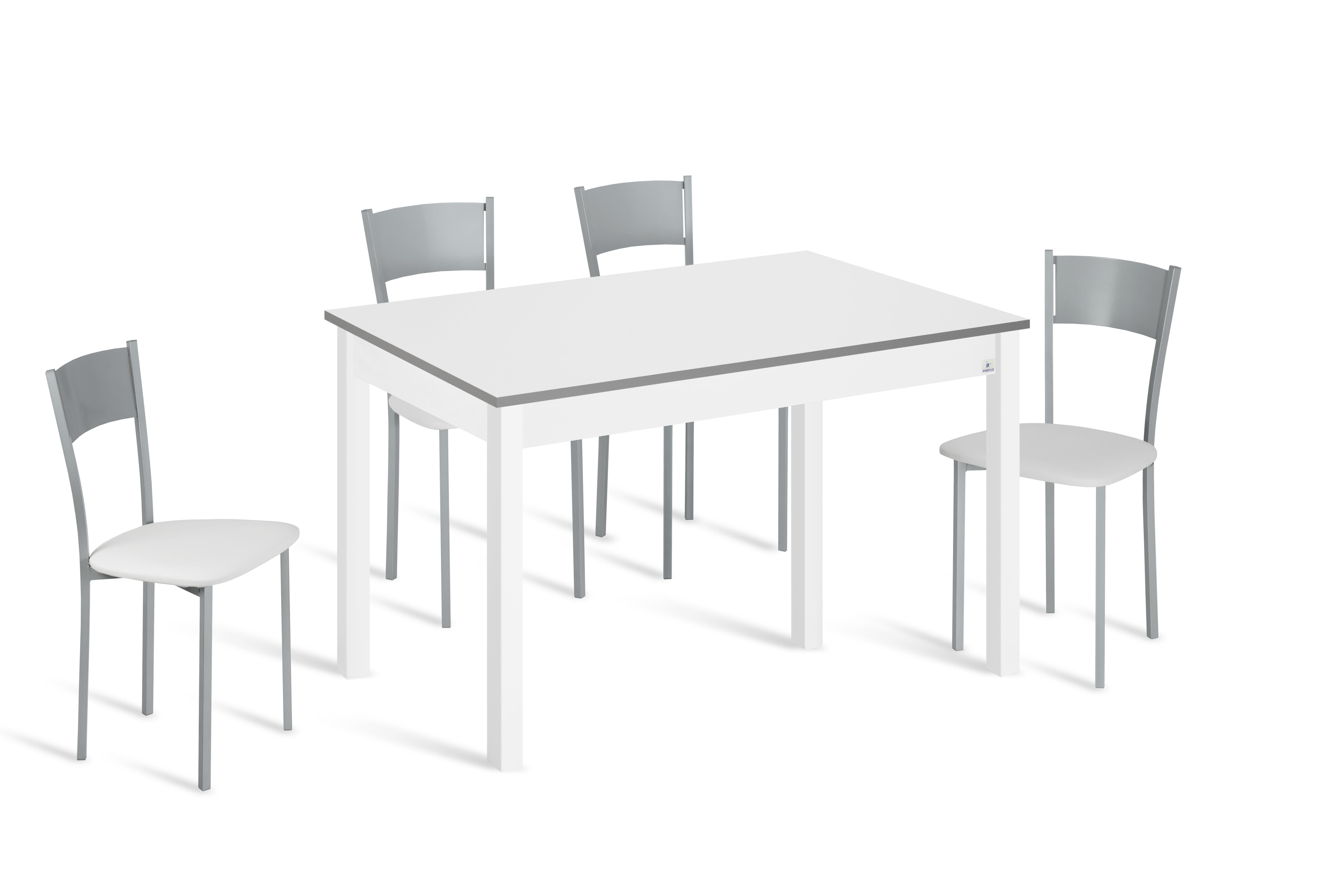 Conjunto de mesa extens. phyna (110-160)x70 bco/bco + 4 sillas asiento bco