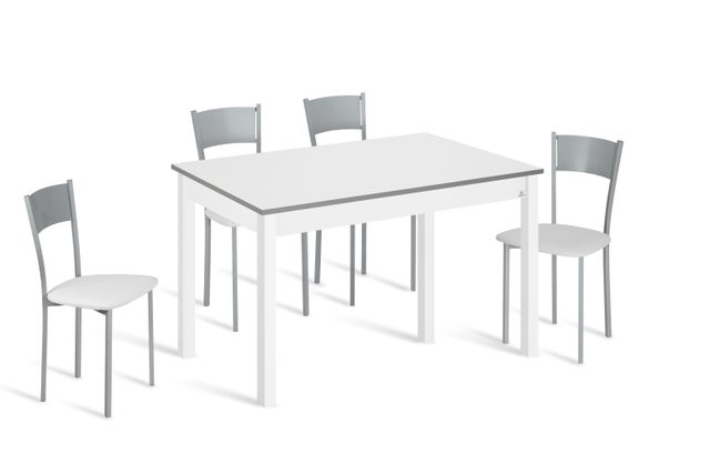 Conjunto de mesa extens. Phyna  (110-160)x70 bco/bco + 4 sillas asiento bco
