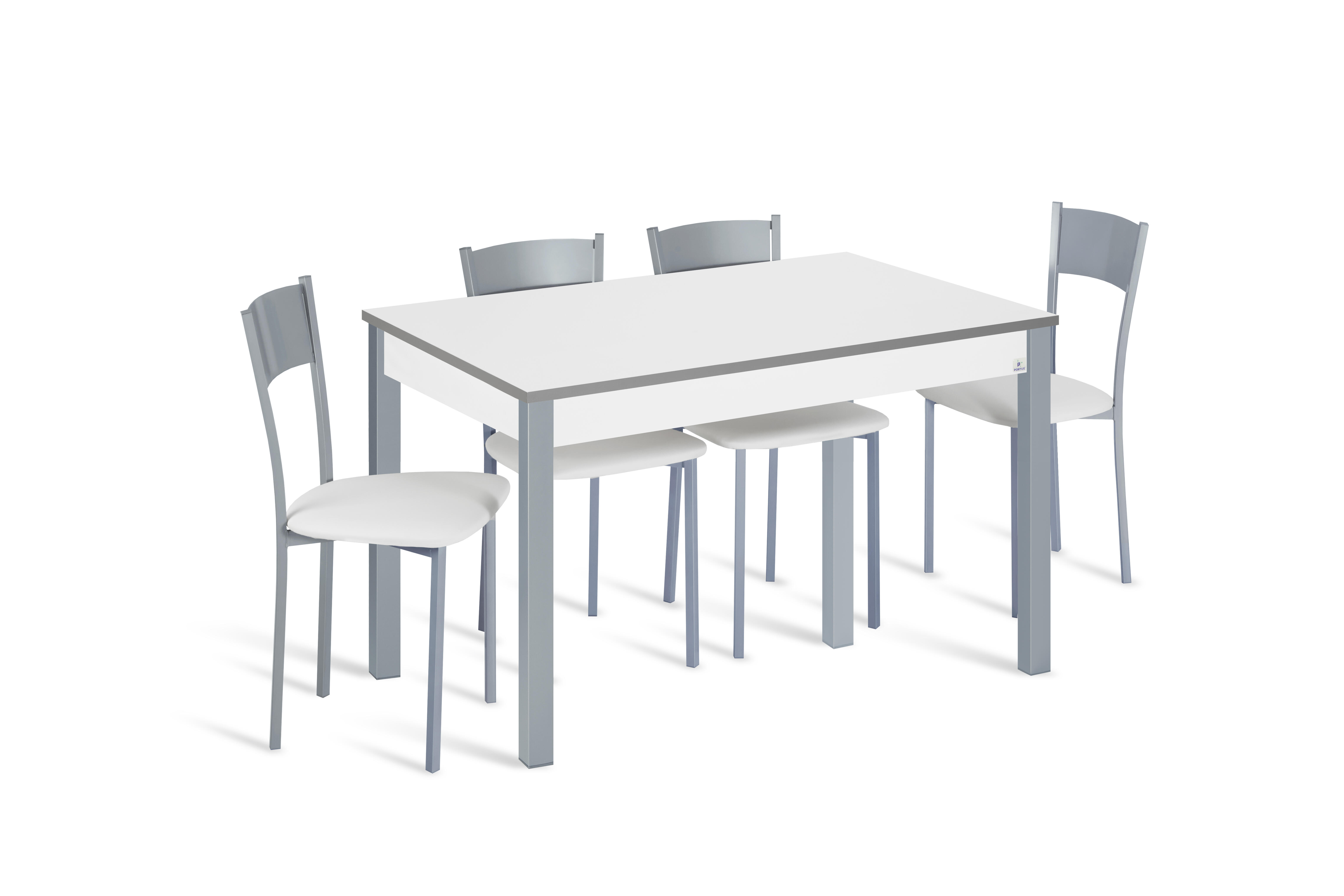 Conjunto de mesa extens. phyna (110-160)x70 bco/gr + 4 sillas asiento bco