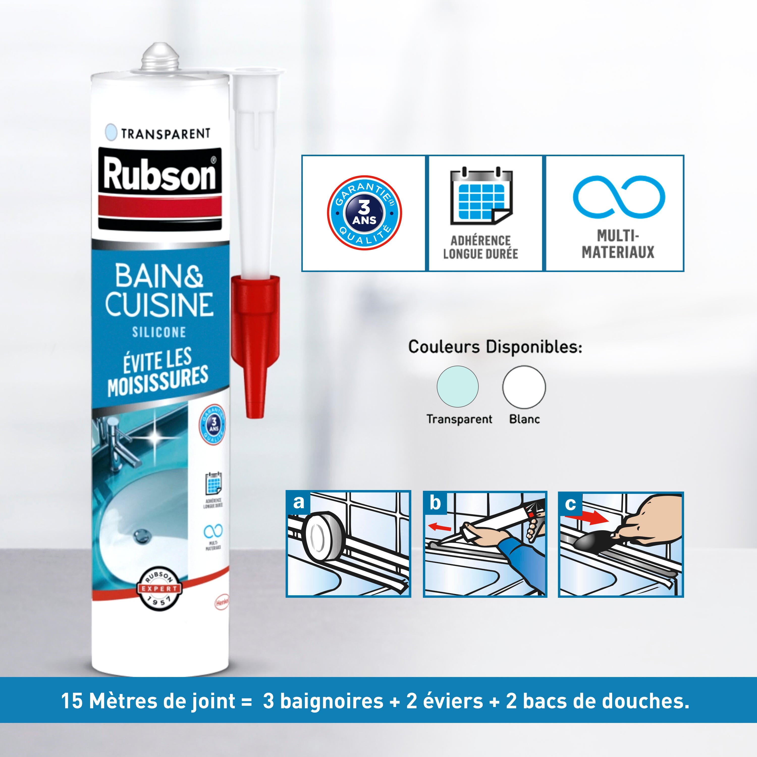 Silicone Bain et cuisine RUBSON transparent, 280 ml - 2