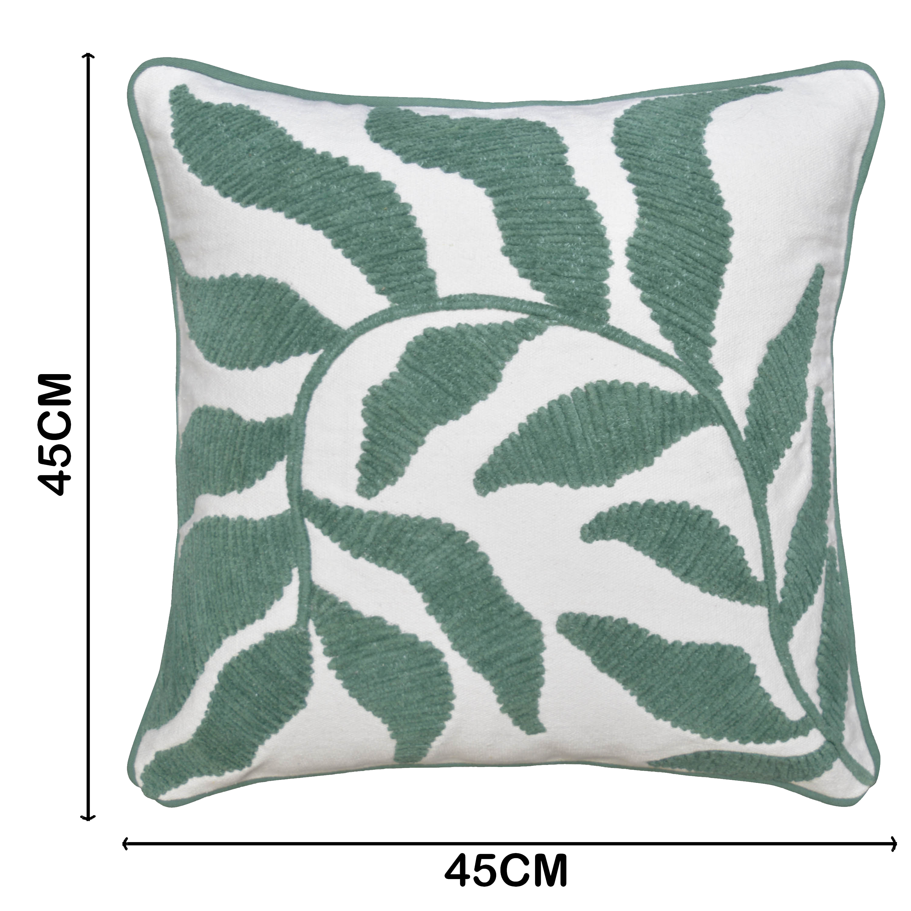 Cojín decorativo cuadrado Kannan Kelp chenilla planta blanco y verde 45x45cm - 2