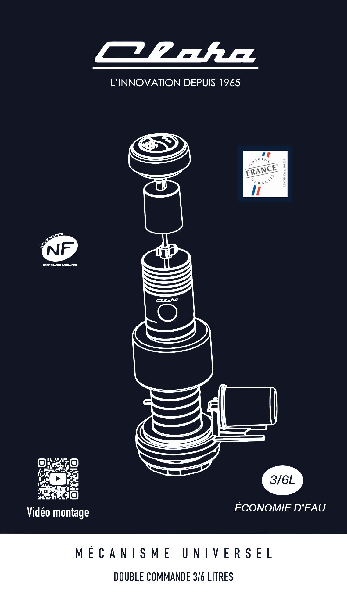 Chasse d'eau Claraclip à plateau double poussoir, économie d'eau, NF, CLARA - 2