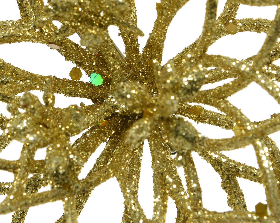 Enfeite clip flor glitter 14 cm dourado - 6