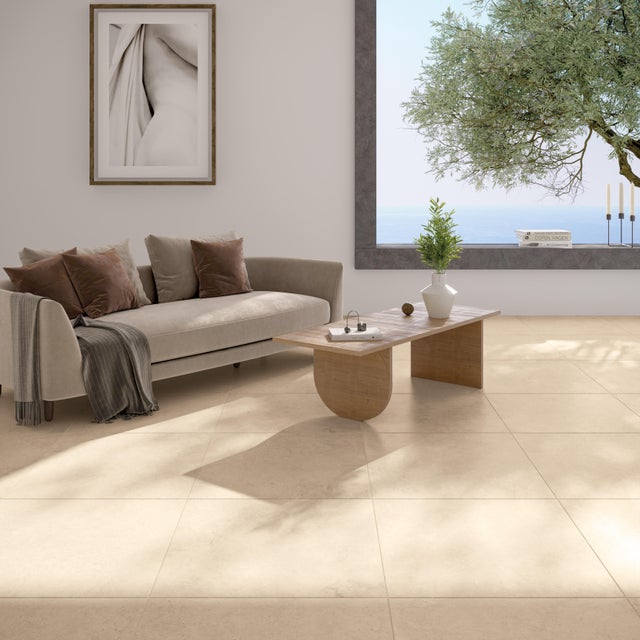 Carrelage sol intérieur effet pierre beige Avertino l.60 x L.60
