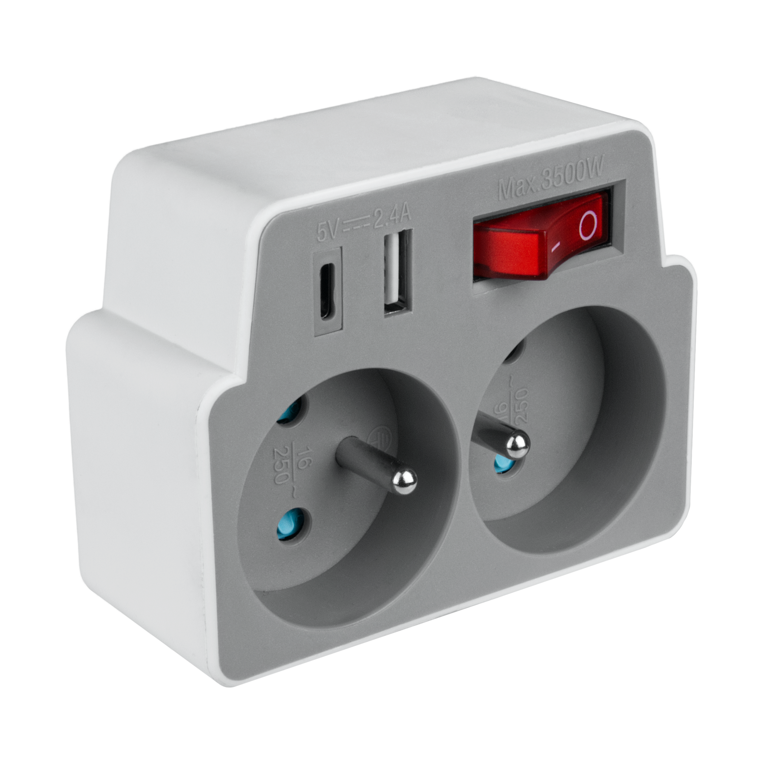 Rozgałęźnik 2x2P+USB A USB C