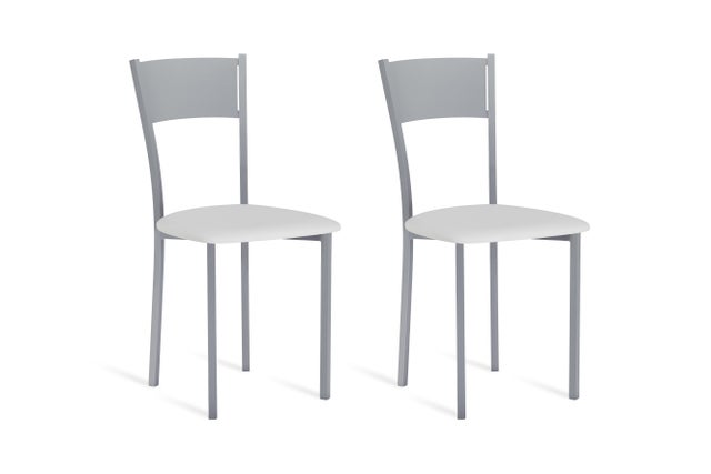Pack de 2 sillas de cocina armazón aluminio asiento cuero blanco