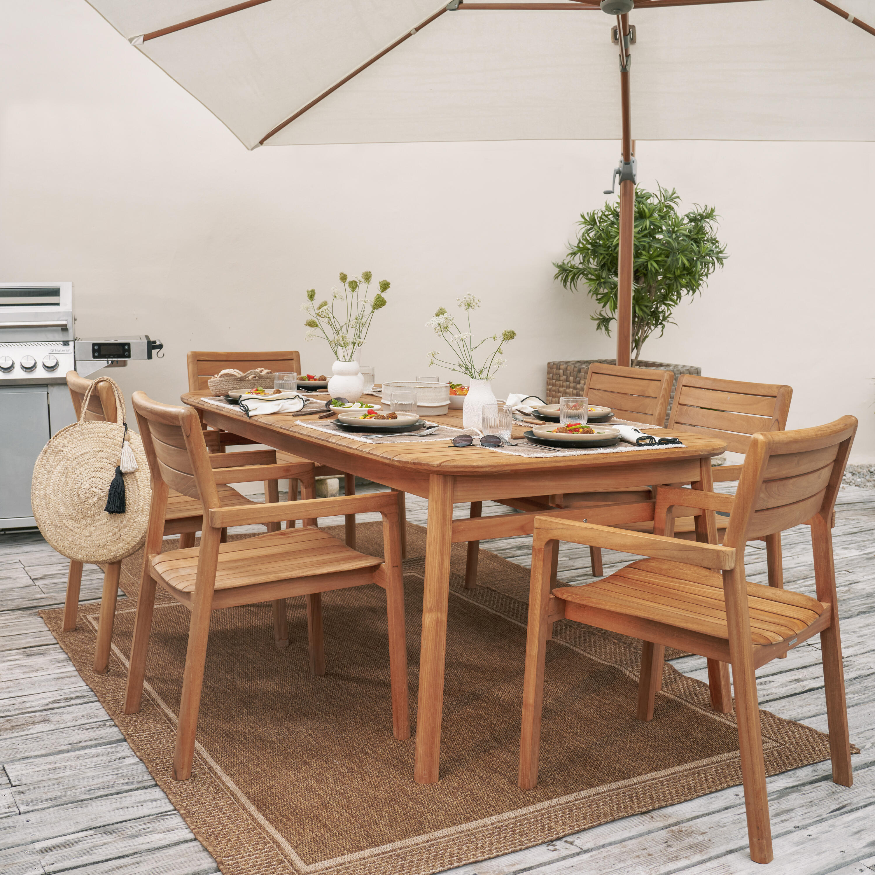 Tavolo da giardino allungabile Aurora NATERIAL in teak marrone per 8 persone 204/268x100cm - 3