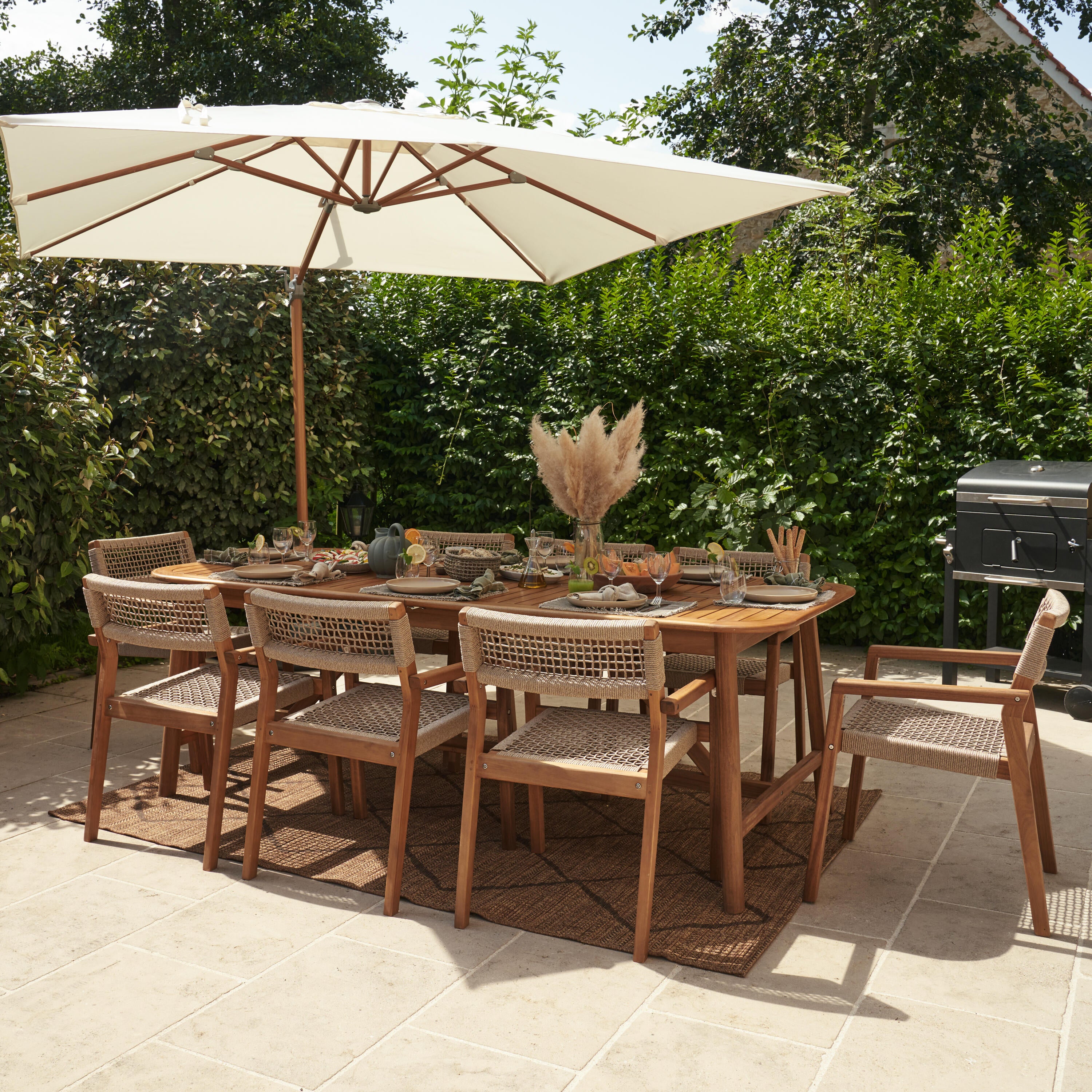 Sedia da giardino con braccioli Oasis NATERIAL, struttura in acacia legno, seduta in corda, 2 pezzi - 10