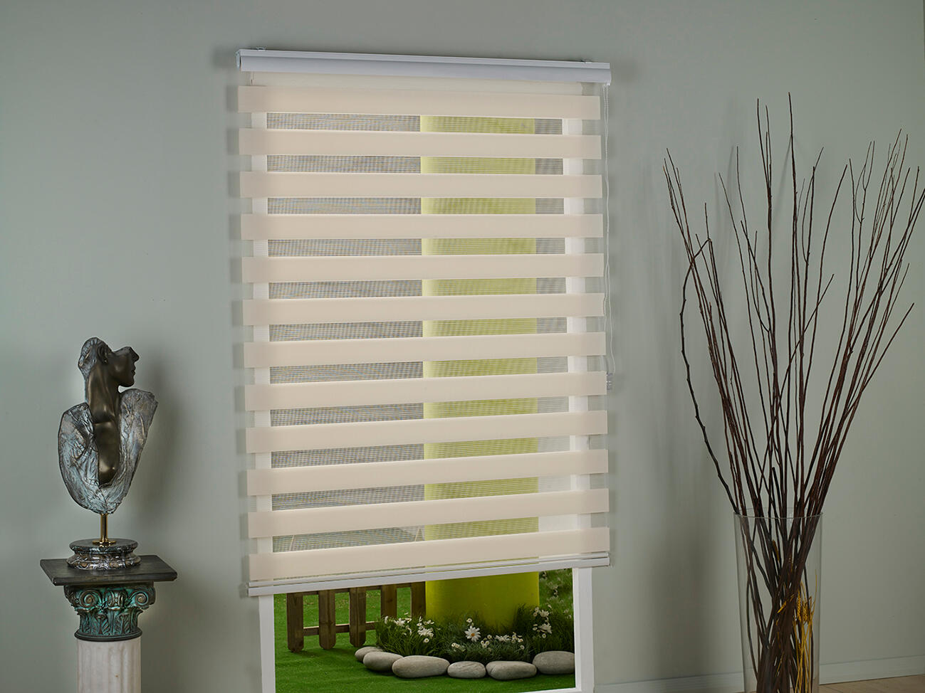 Estor enrollable noche/día beige de 90x250cm