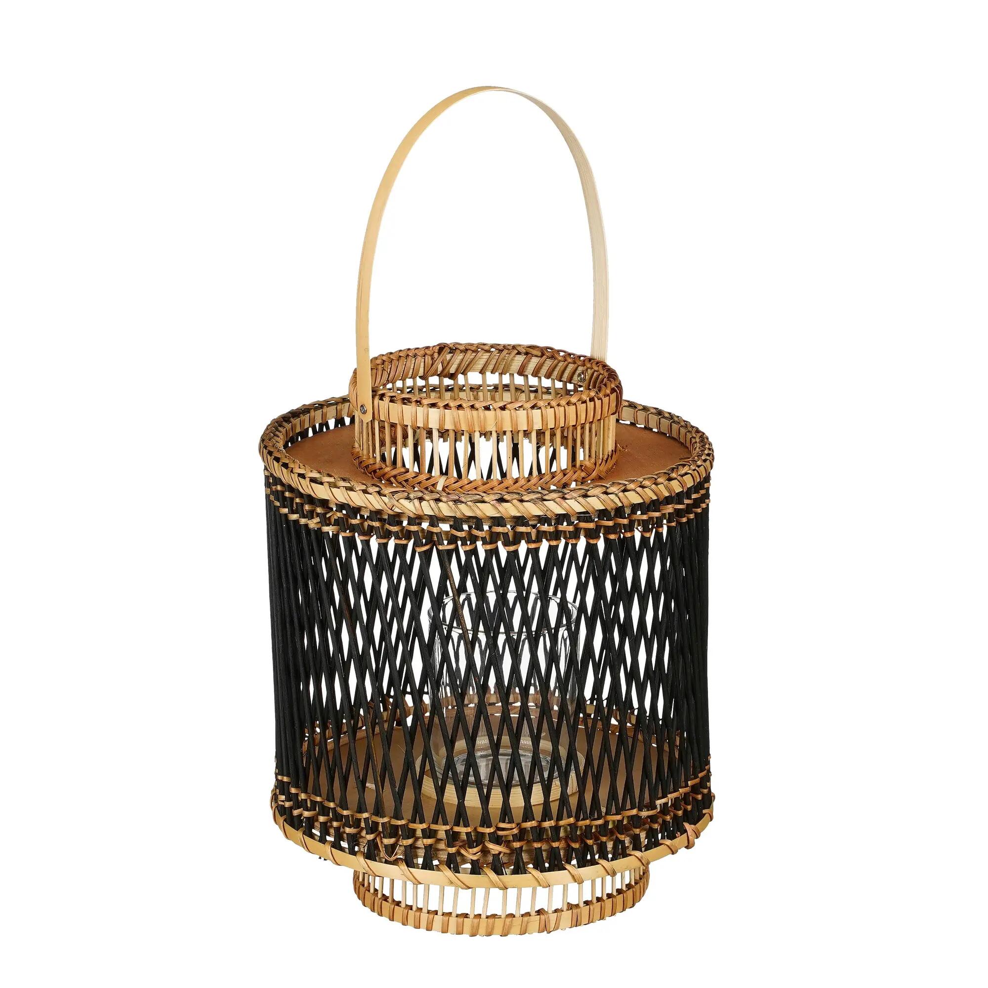 Farolillo negro de bambú 30cm de altura y 25 cm diametro
