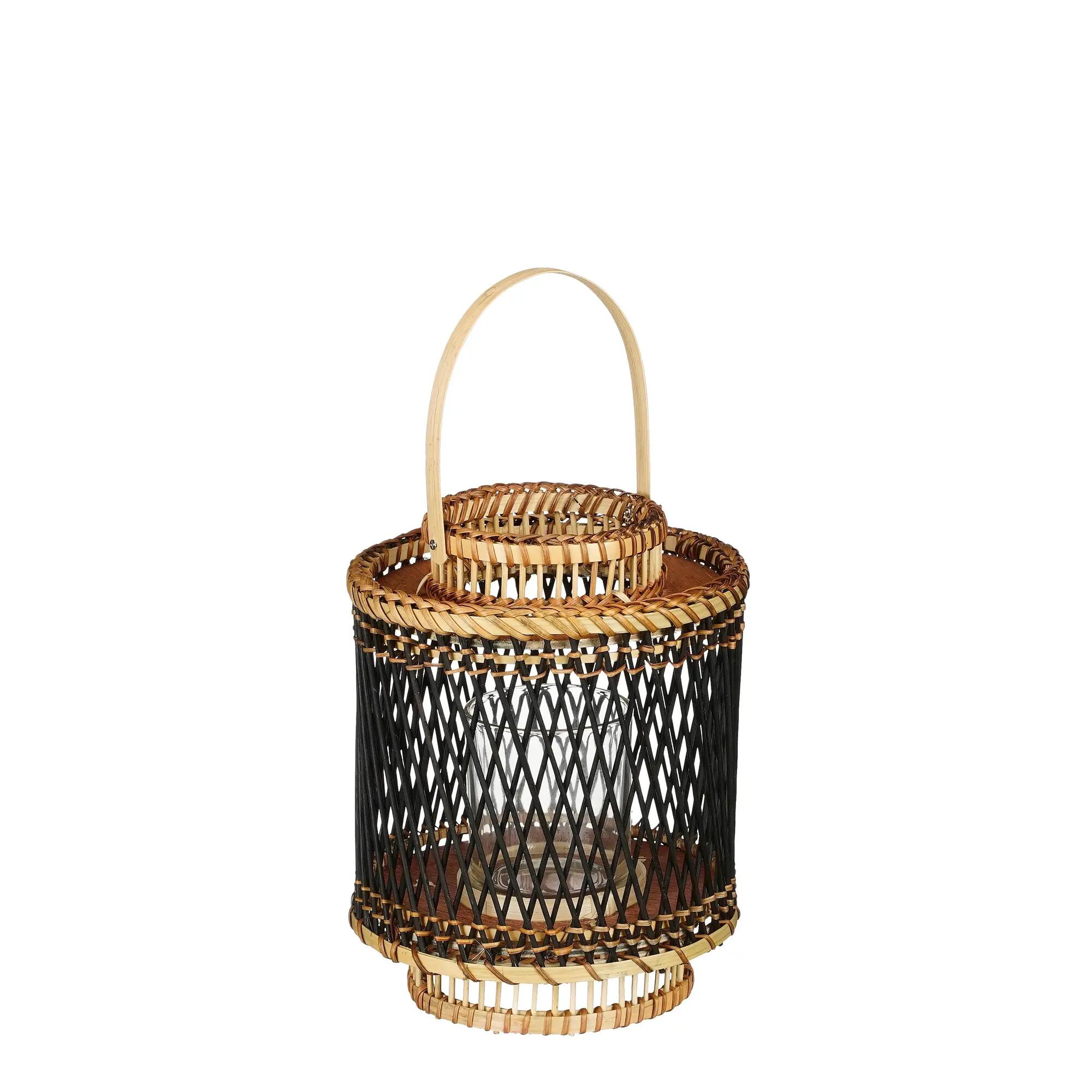 Farolillo negro de bambú 25 cm de altura y 18 cm diametro