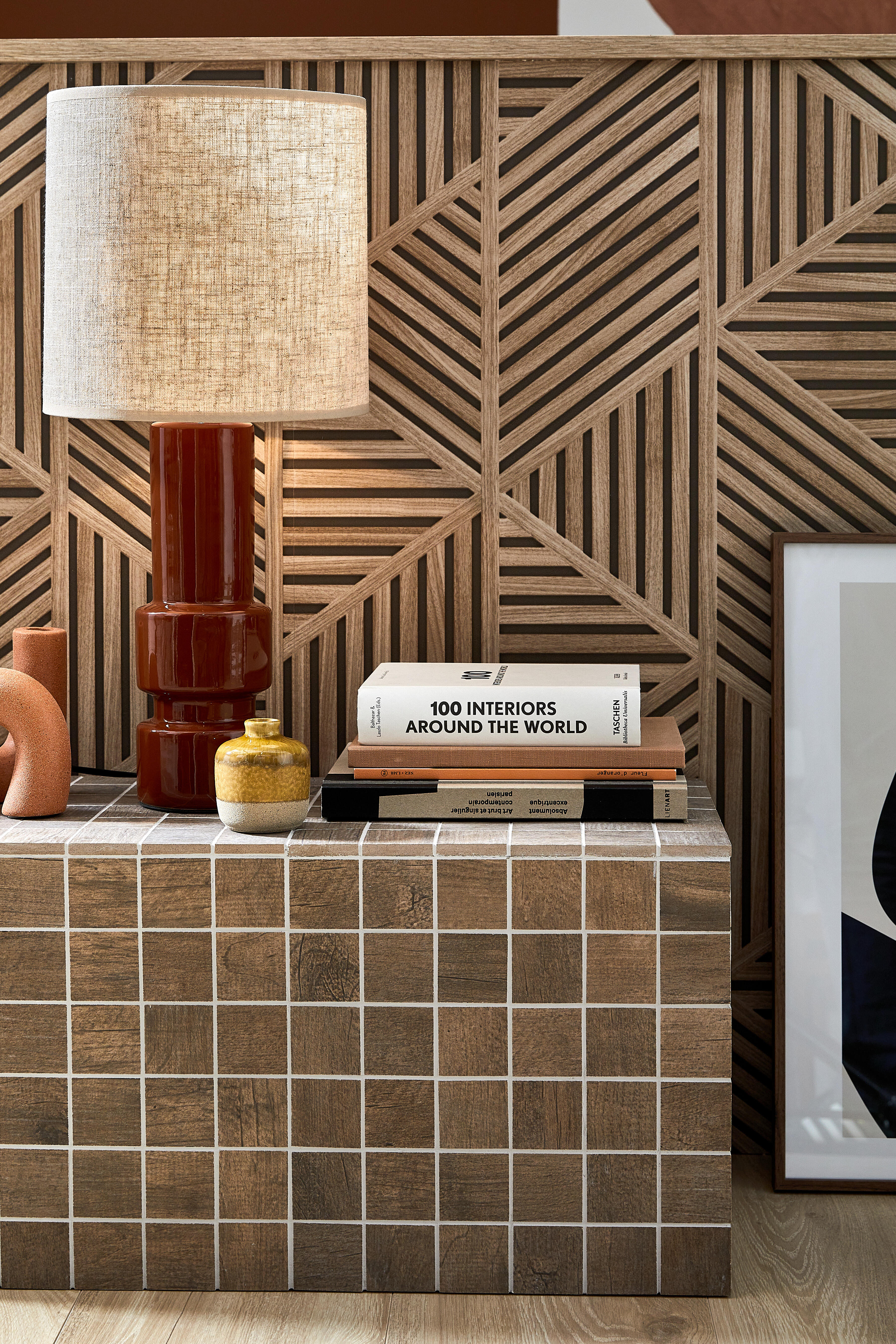 Papier peint intissé Tasseaux géométriques brun - 6