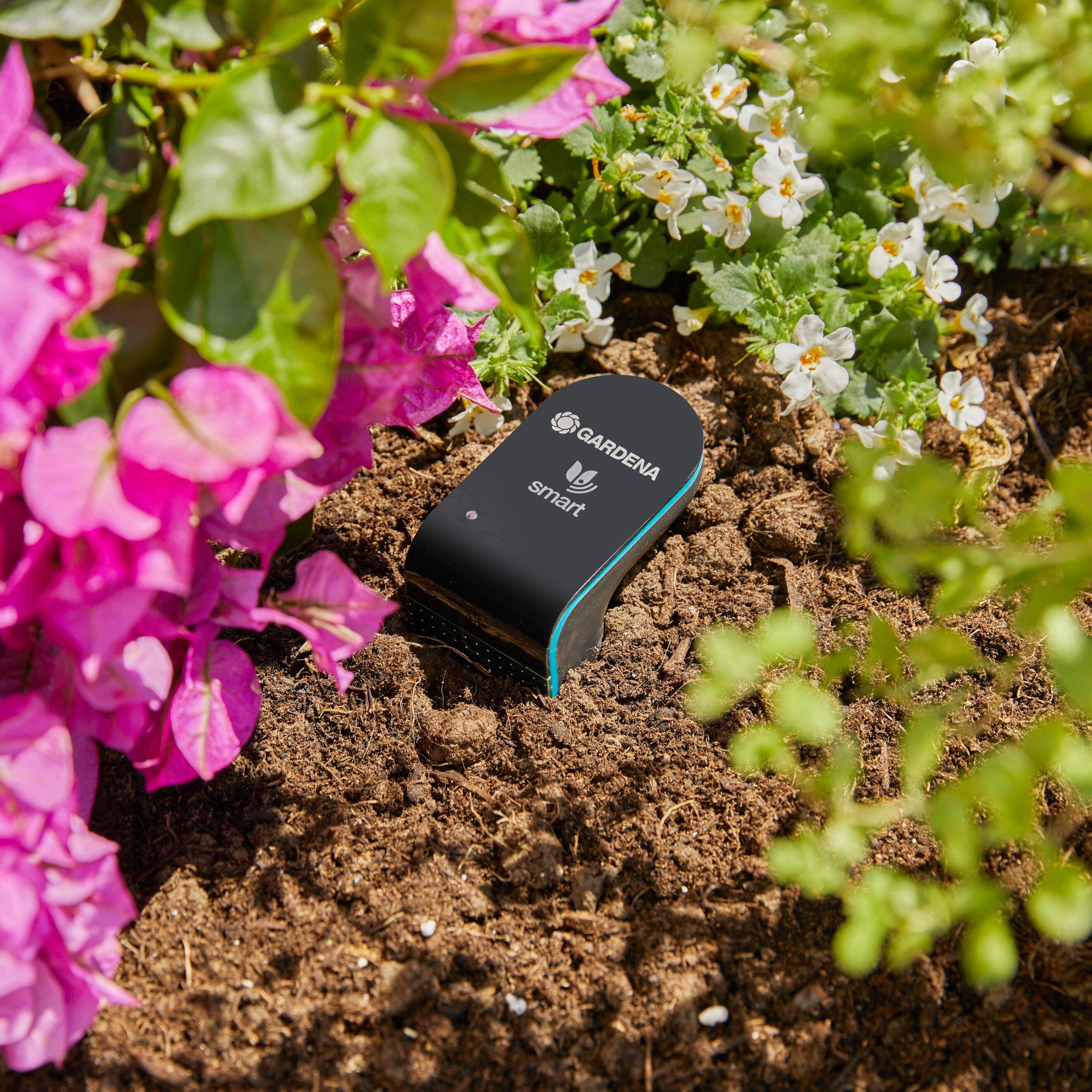 La sonde d'humidité Gardena Smart Sensor, compatible avec l'application Smart App GARDENA, permet de mesurer des données sur le sol et les transmettre pour un arrosage responsable.  - 2