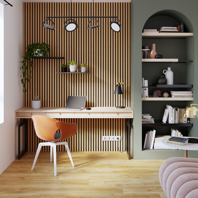 Revestimiento de pared palillería efecto 3D MDF decorativo ARTENS Inari roble 5 lamas de 260x30cm