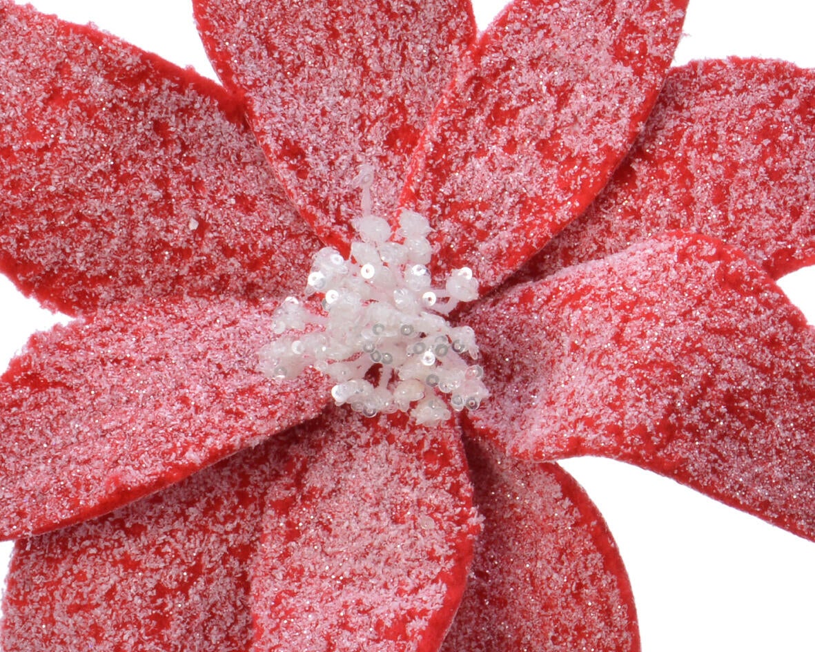 Enfeite clip poinsettia efeito neve 29 cm vermelho (forma sortida) - 2