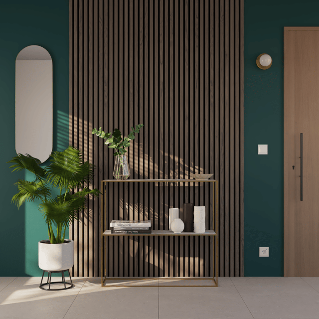 Panneau tasseaux décor noyer, fond feutrine noir Ravik ARTENS, 260x30 cm