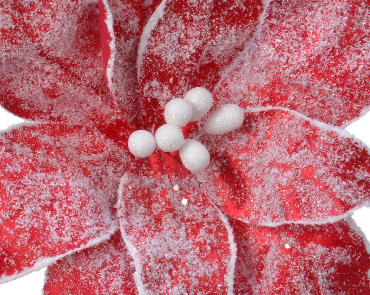 Enfeite clip poinsettia efeito neve 29 cm vermelho (forma sortida) - 3