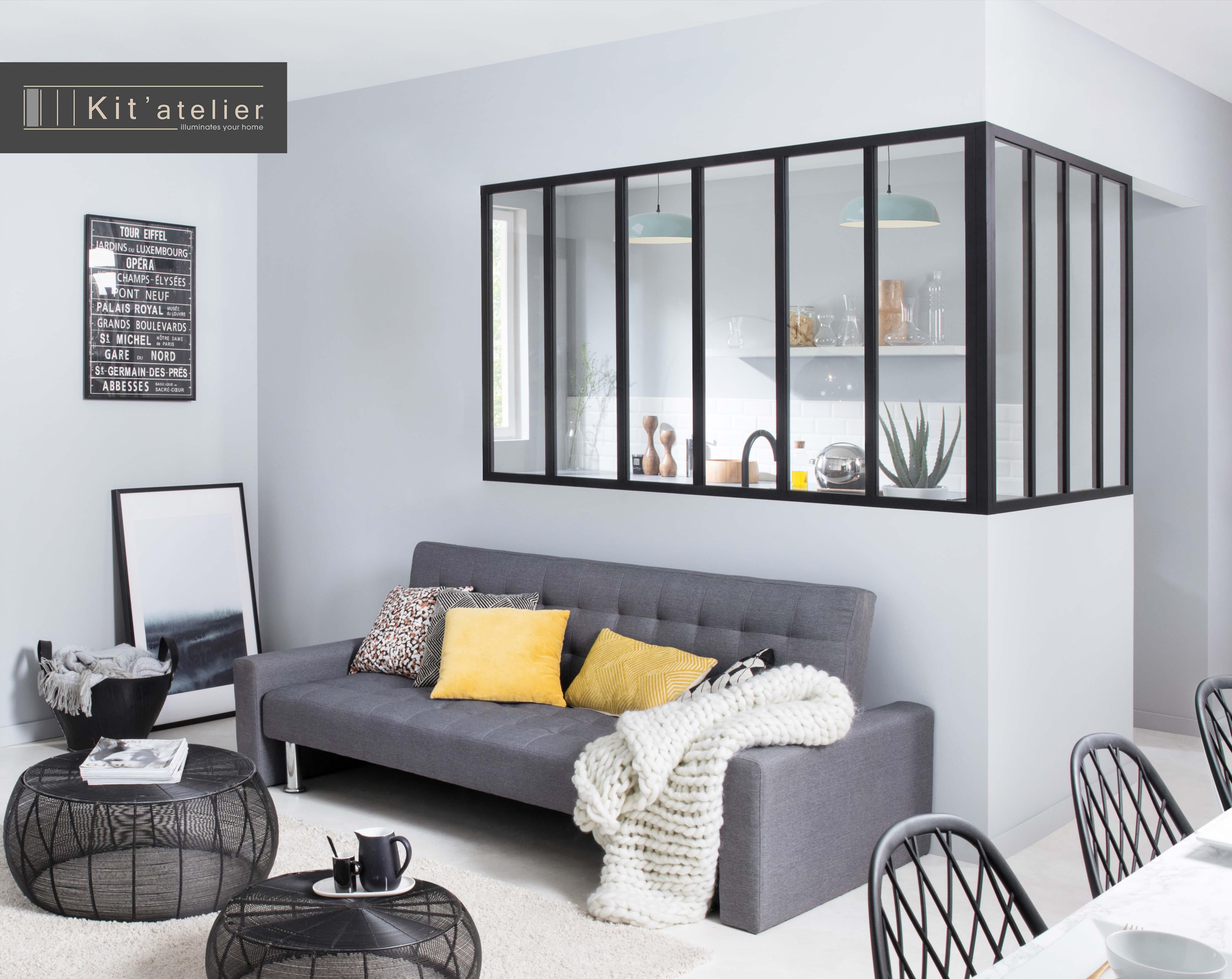 Verrière atelier aluminium fixe, 4 vitrages inclus H.108 x l.123,20 cm noir sablé - 5