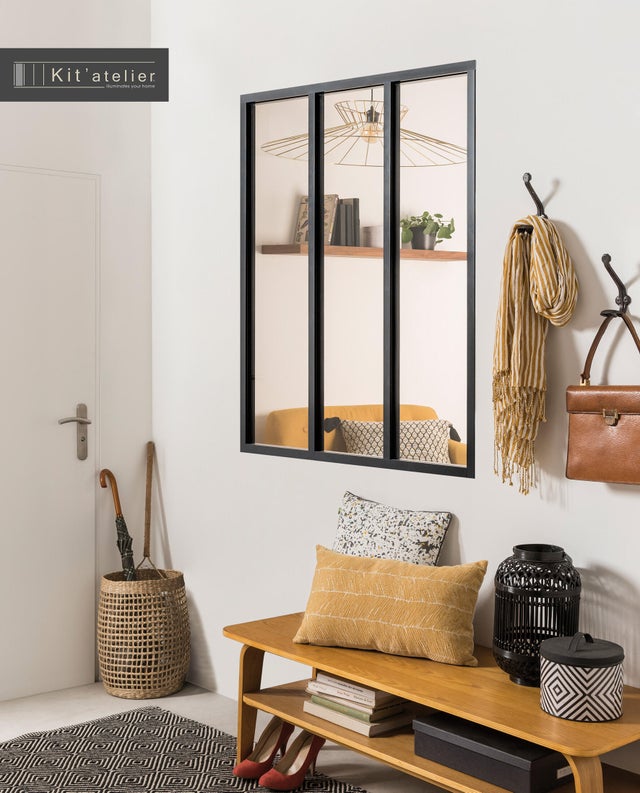 Verrière atelier aluminium fixe, 3 vitrages inclus H.108 x l.93,20 cm noir sablé