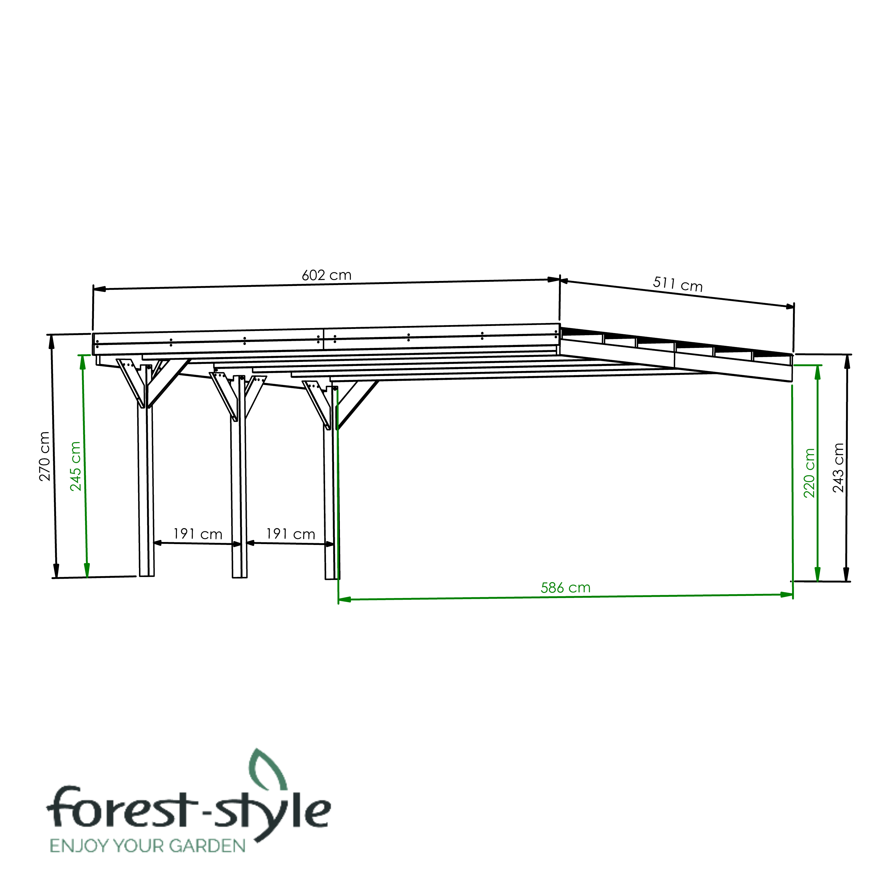 Carport bois double Victor adossable, 2 voitures, CERLAND, 29.9 m² - 3