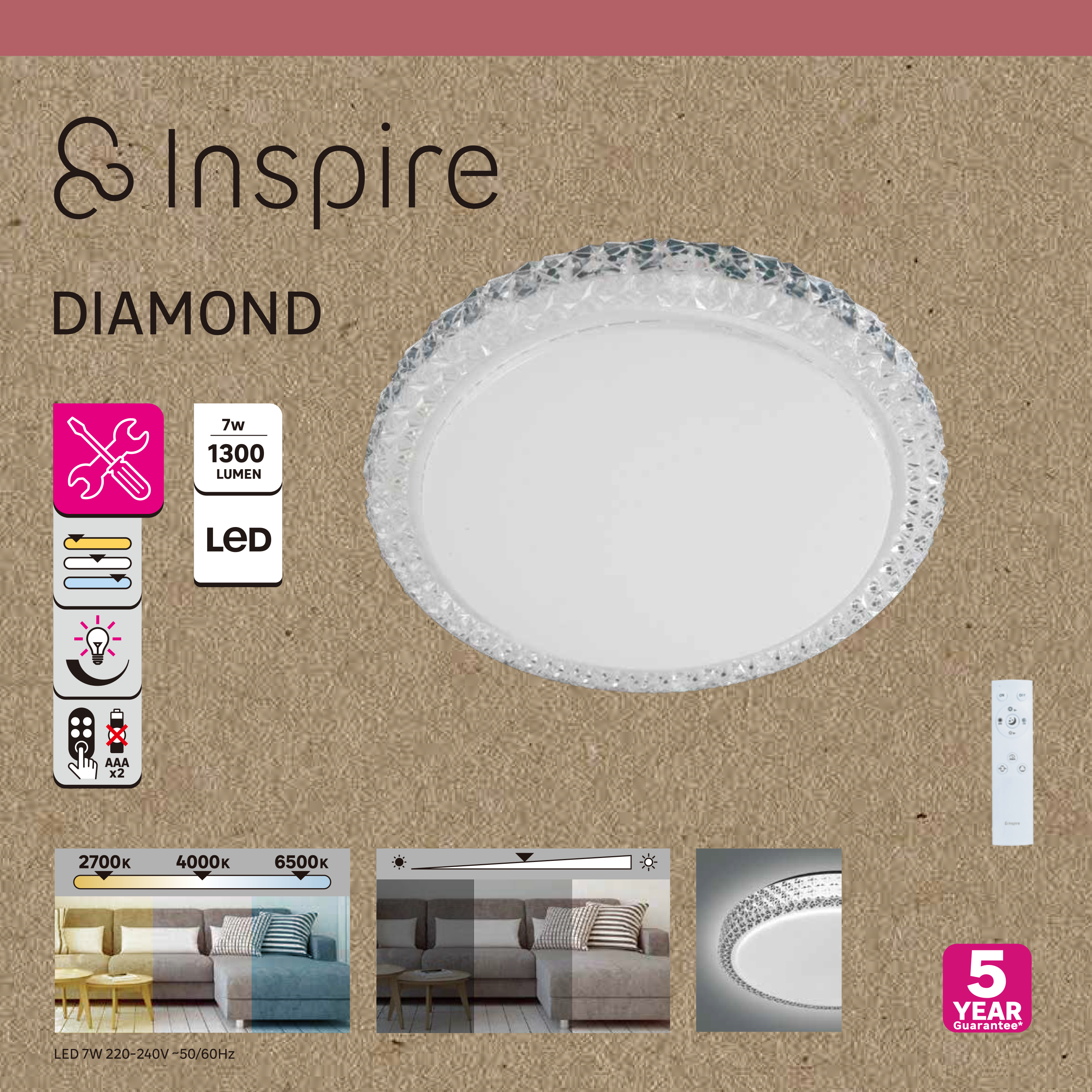 Plafon Diamond biały śr. 30 cm LED Inspire - 9