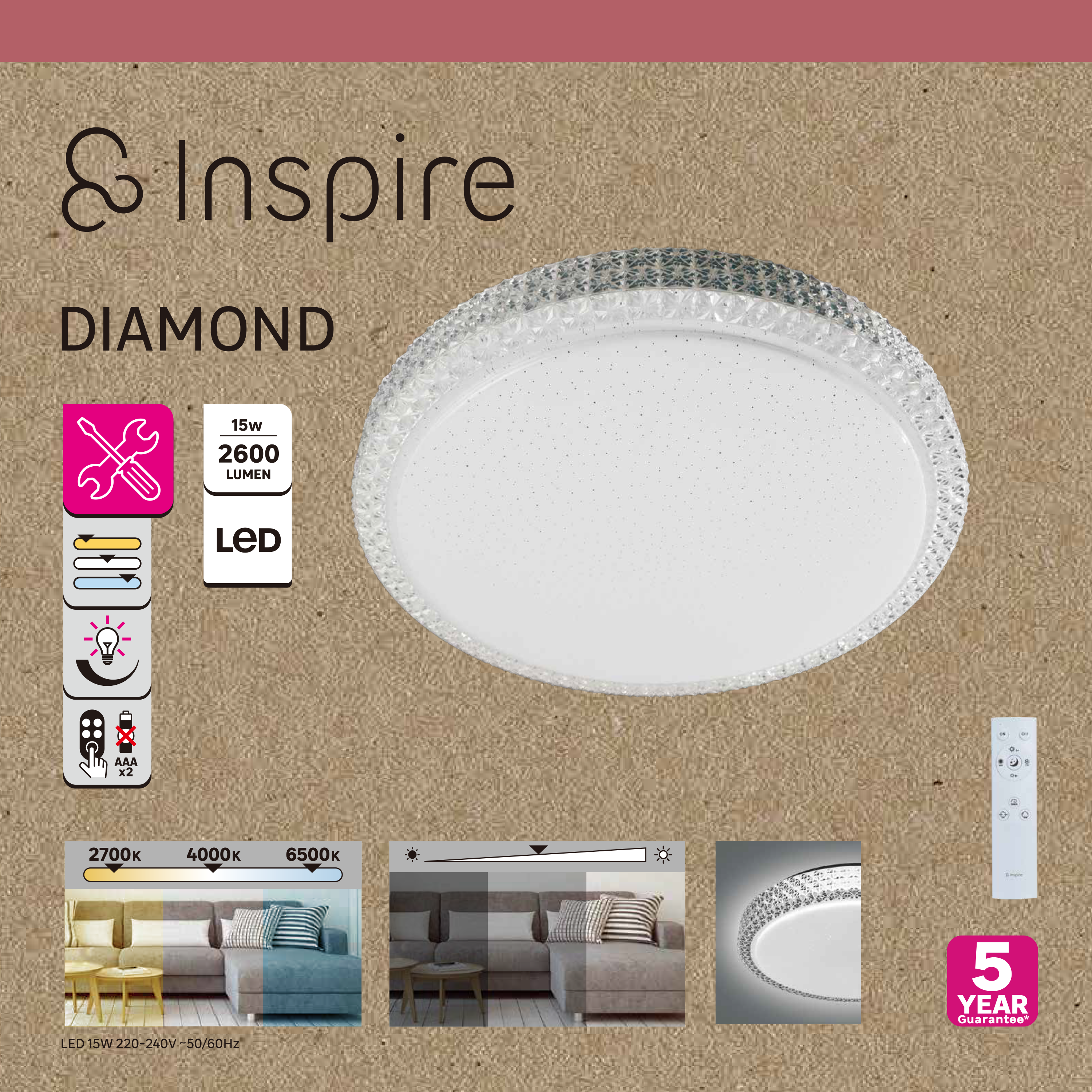 Plafon Diamond biały śr. 40 cm LED Inspire - 9