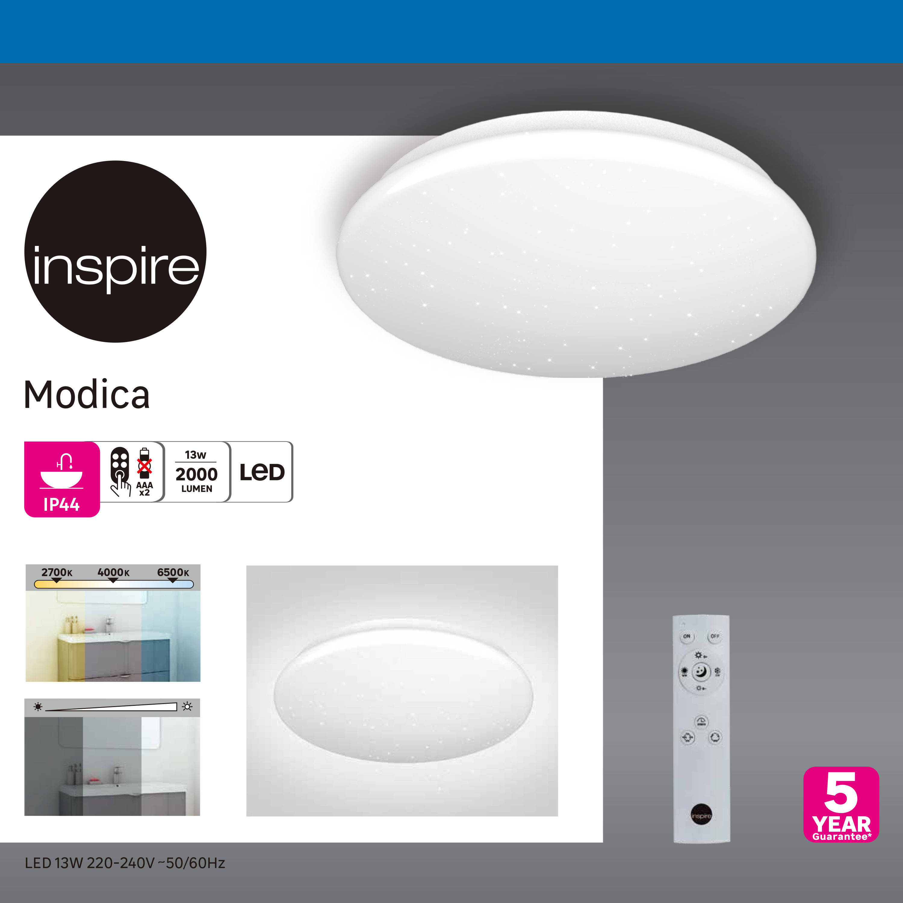 Plafon Modica biały szer. 30 cm IP44 LED Inspire - 7