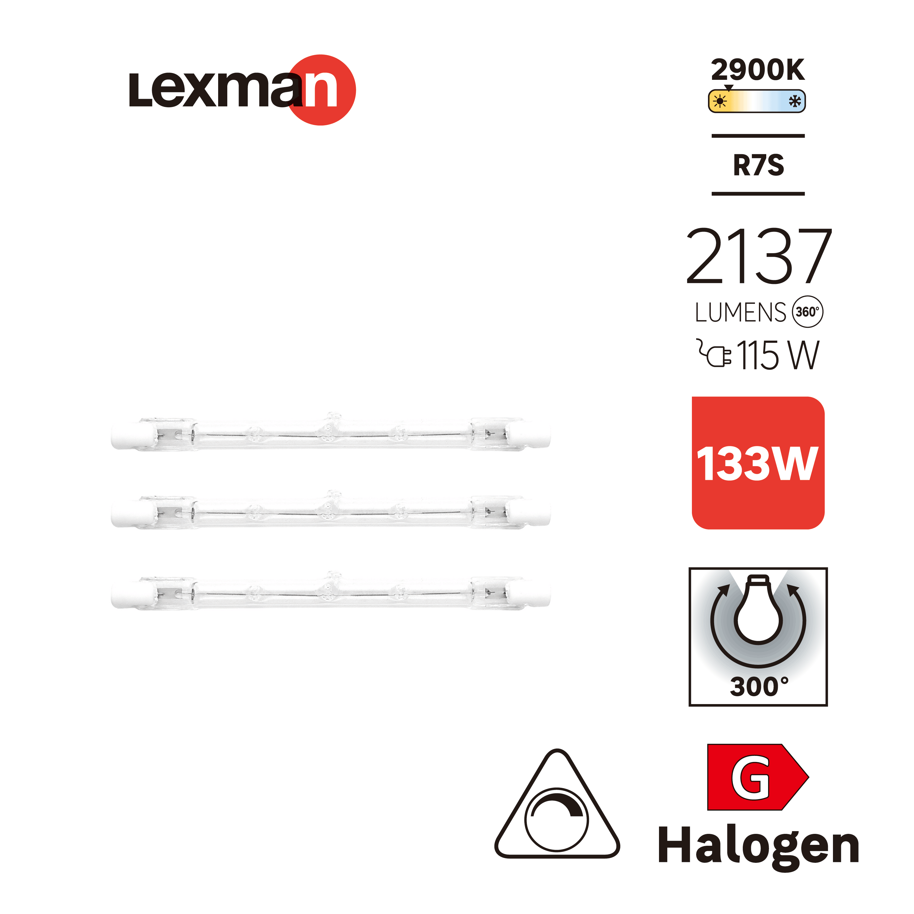 Zestaw 3 żarówek do oświetlenia liniowego LX 3XHAL R7S J118 115W 2137LM 2,9TK LEXMAN - 5