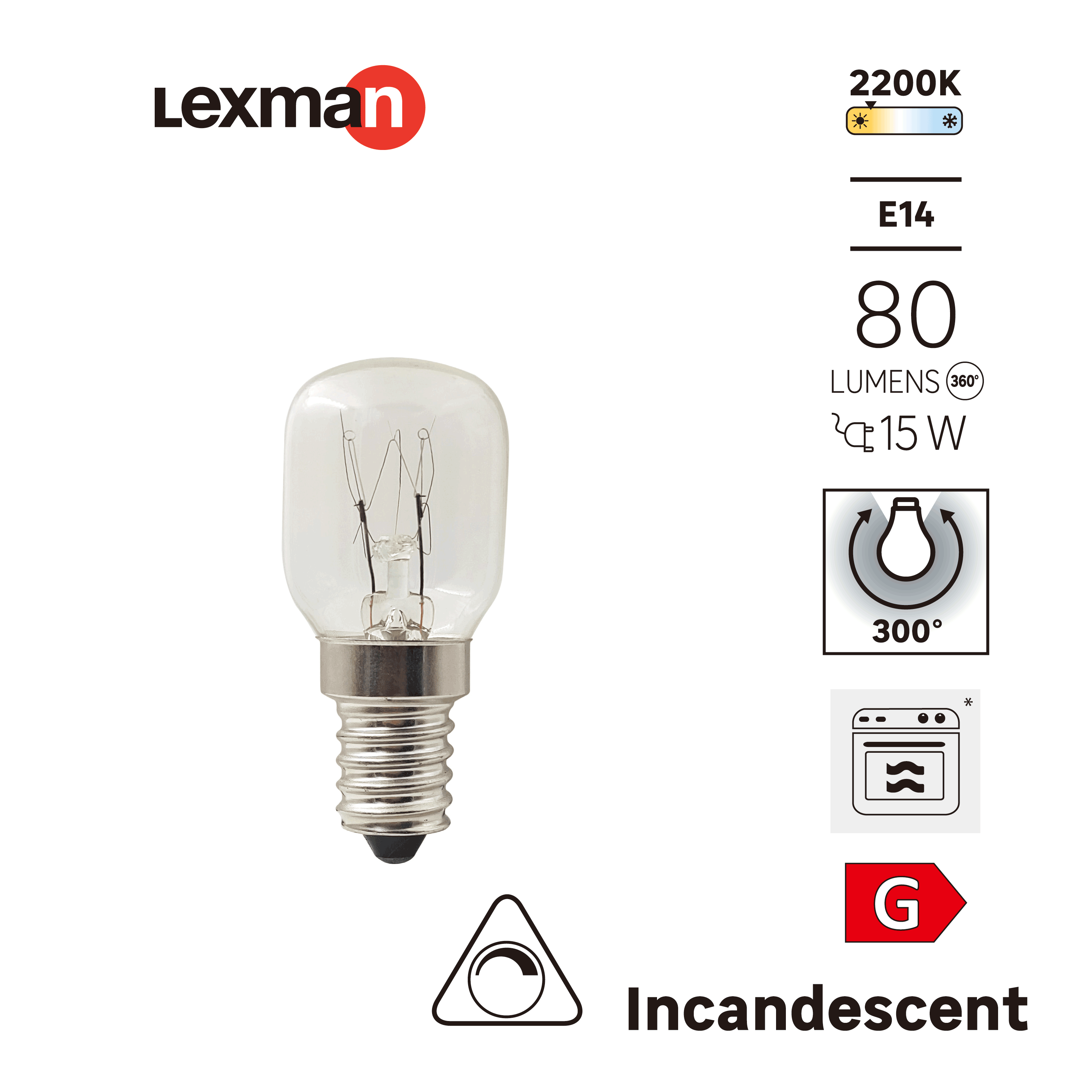 Bombilla Incandescente E14 80 lúmenes 25W color de la luz blanco cálido 2200K CRI mayor que 90 alta reproducción cromática clase energética G - 3