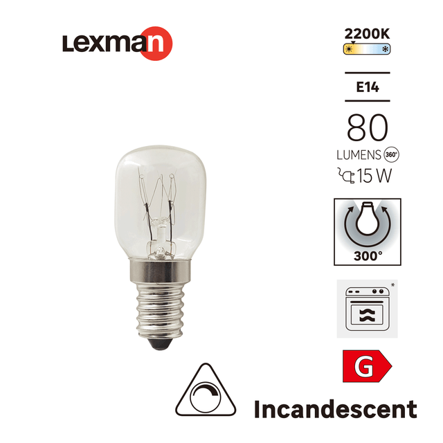 Bombilla incandescente E14 80 lúmenes 15W color de la luz blanco cálido 2200K CRI>90 alta reproducción cromática clase energética G