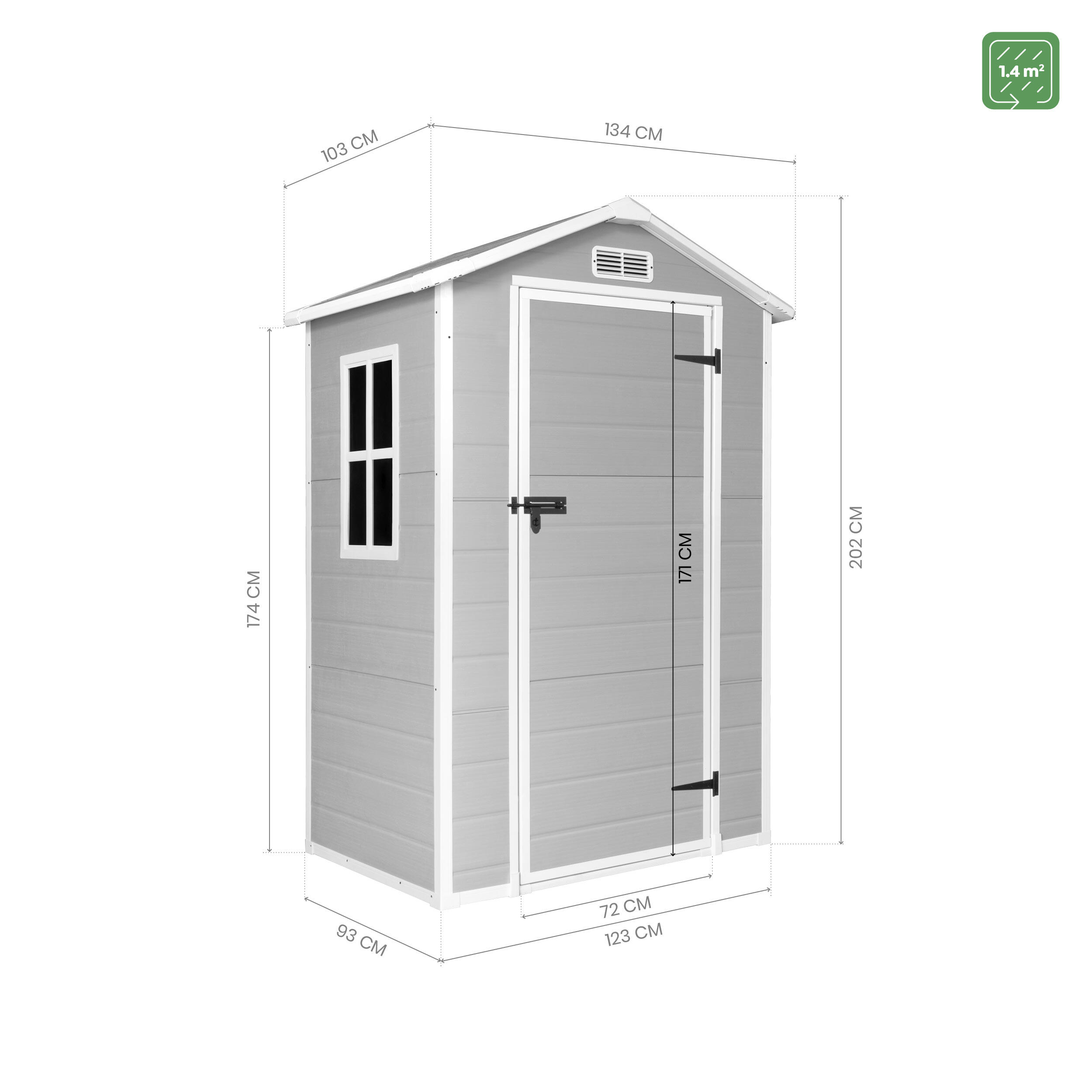 Caseta de resina ONE de 134x204x102.5 cm y 1.37 m2 con 12 mm espesor y puerta abatible HOGGAR - 2