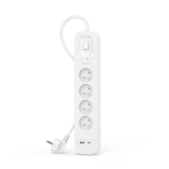 Multiprise 1 USB A 1 USB C avec interrupteur blanc BELKIN