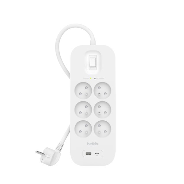 Multiprise 1 USB A 1 USB C avec interrupteur blanc BELKIN