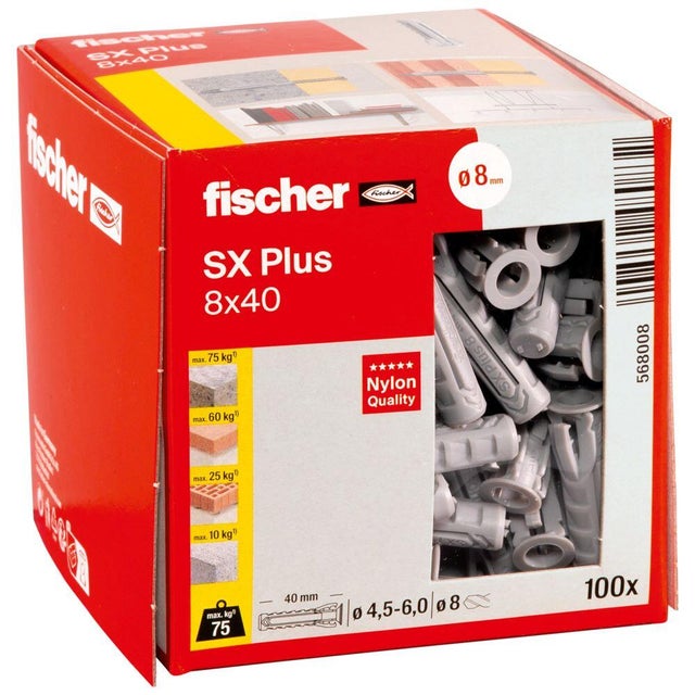 100 cheville à expansion nylon SX Plus FISCHER, Diam.8 x L.40 mm