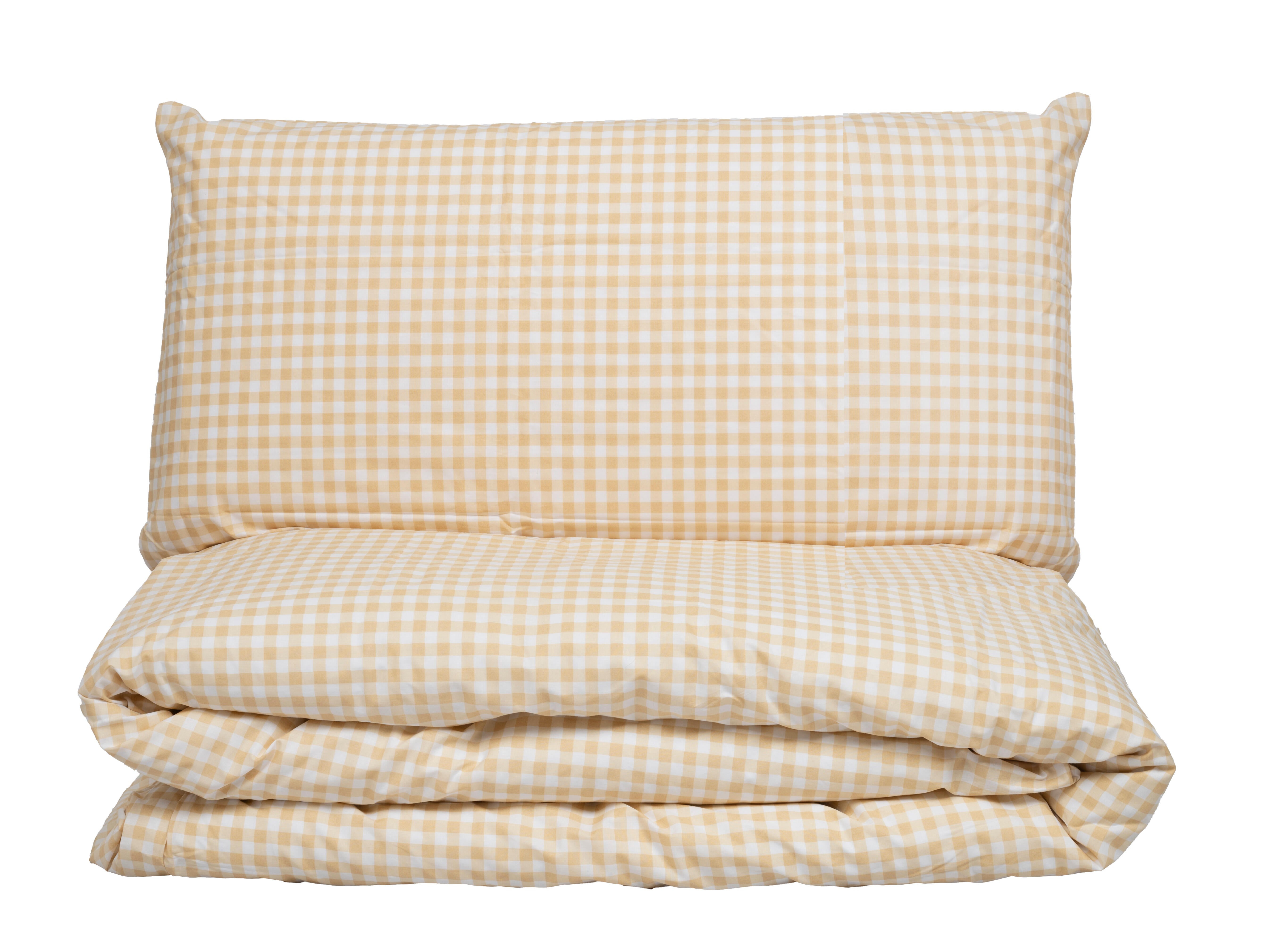 Funda nórdica + 1 funda de almohada cuadro Vichy algodón percal 180 hilos mostaza blanco para cama de 105 cm - 4