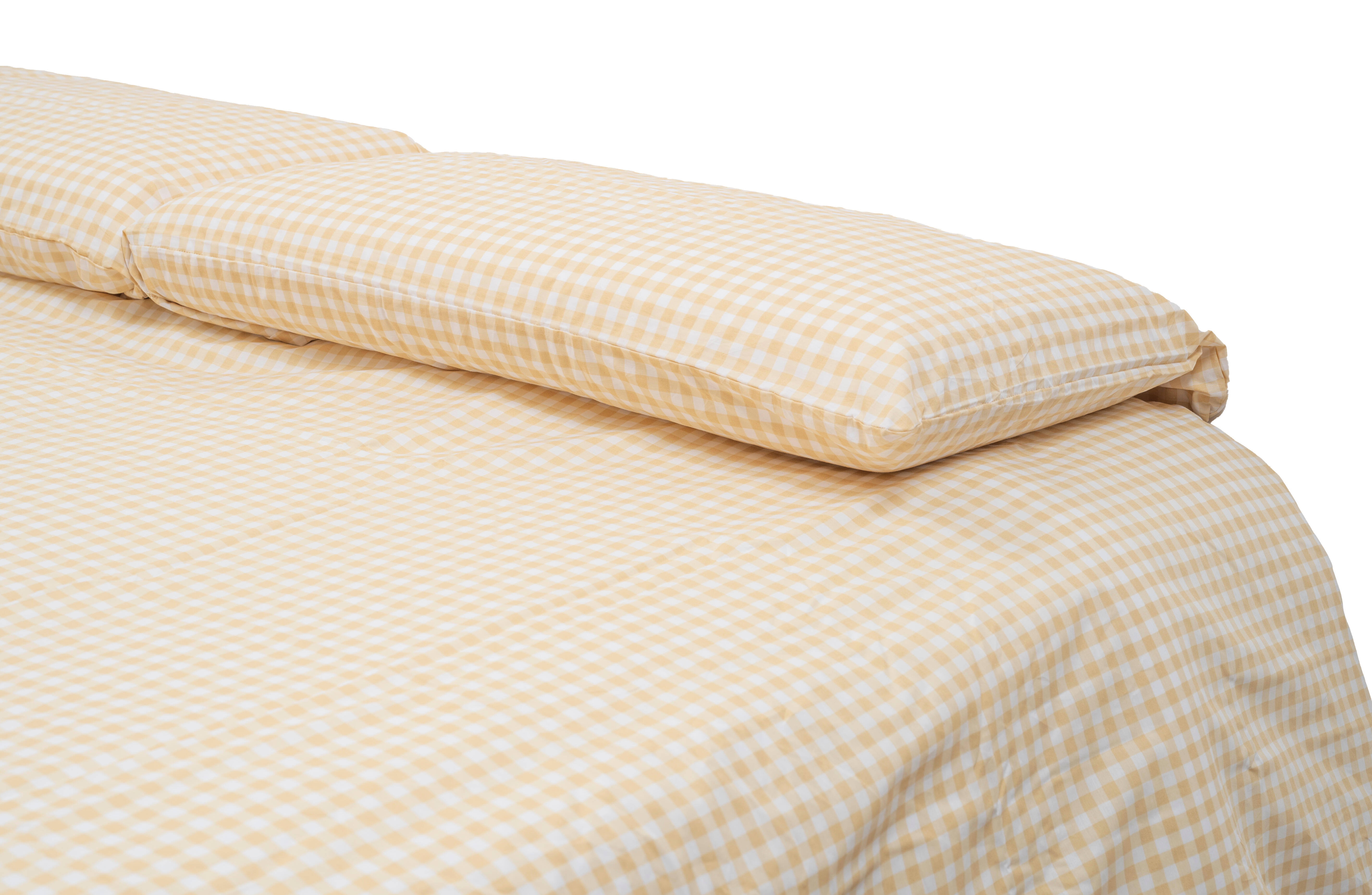 Funda nórdica + 1 funda de almohada cuadro Vichy algodón percal 180 hilos mostaza blanco para cama de 105 cm - 11