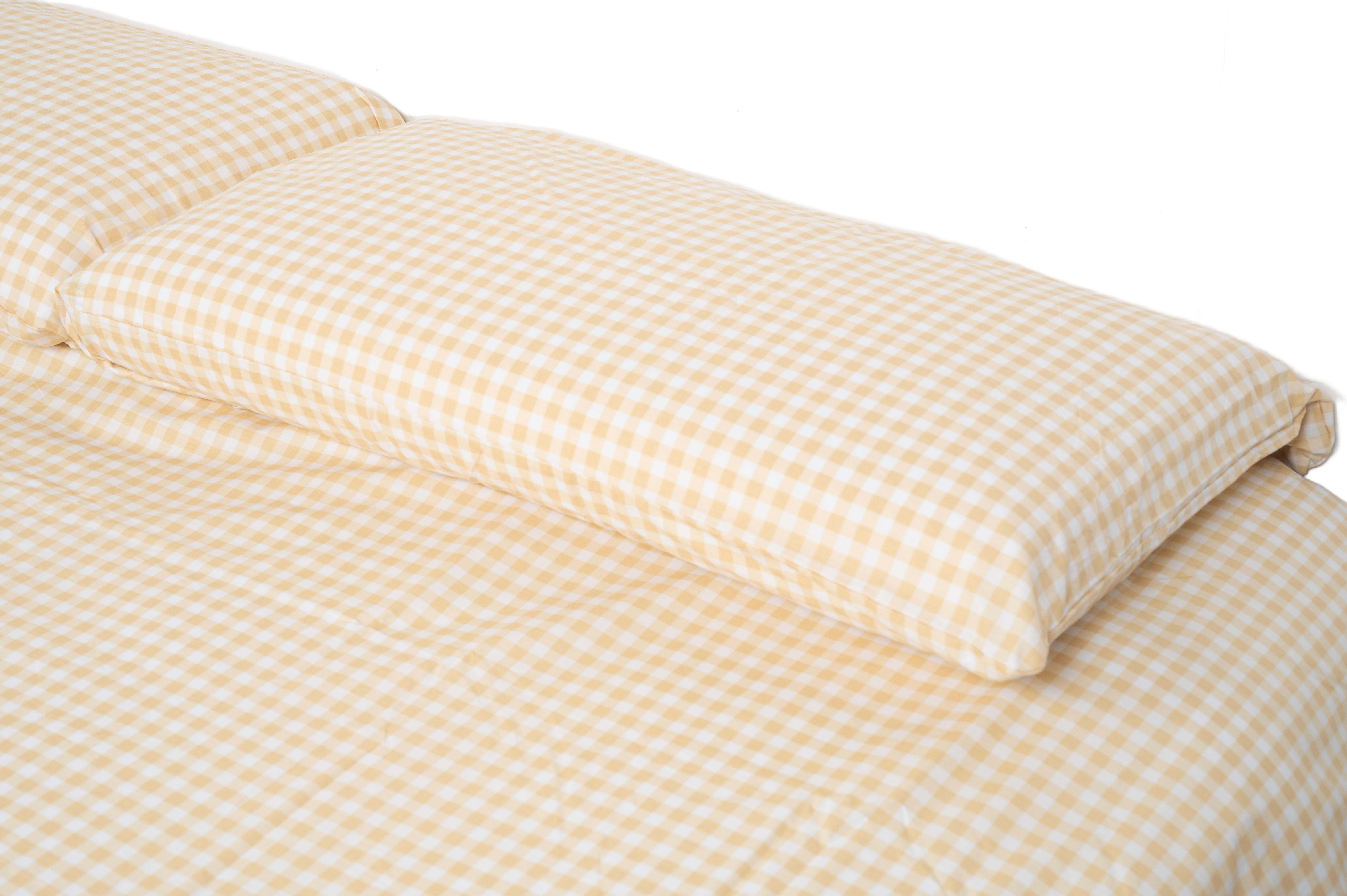 Funda nórdica + 1 funda de almohada cuadro Vichy algodón percal 180 hilos mostaza blanco para cama de 105 cm - 9