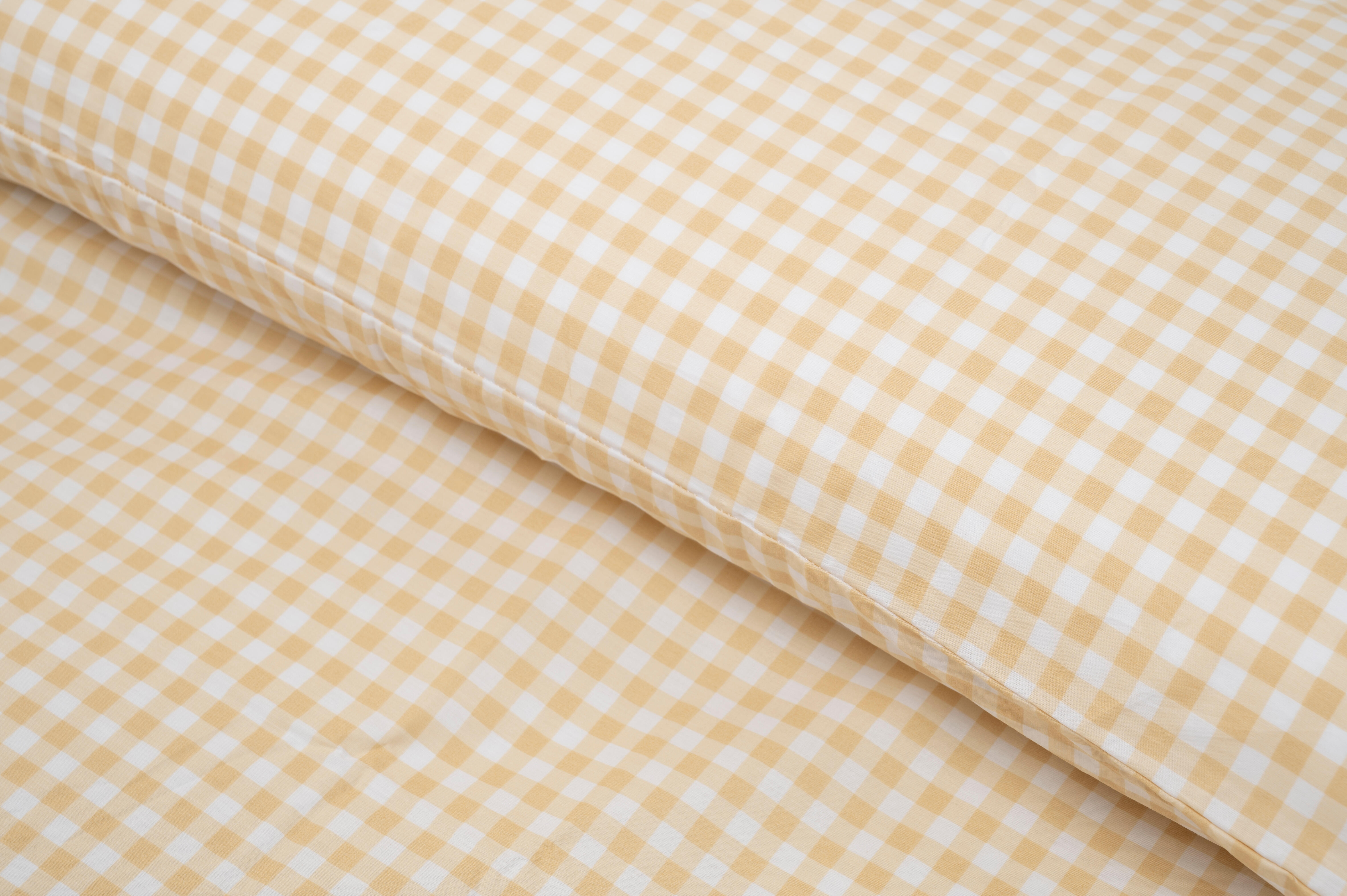 Funda nórdica + 1 funda de almohada cuadro Vichy algodón percal 180 hilos mostaza blanco para cama de 105 cm - 8