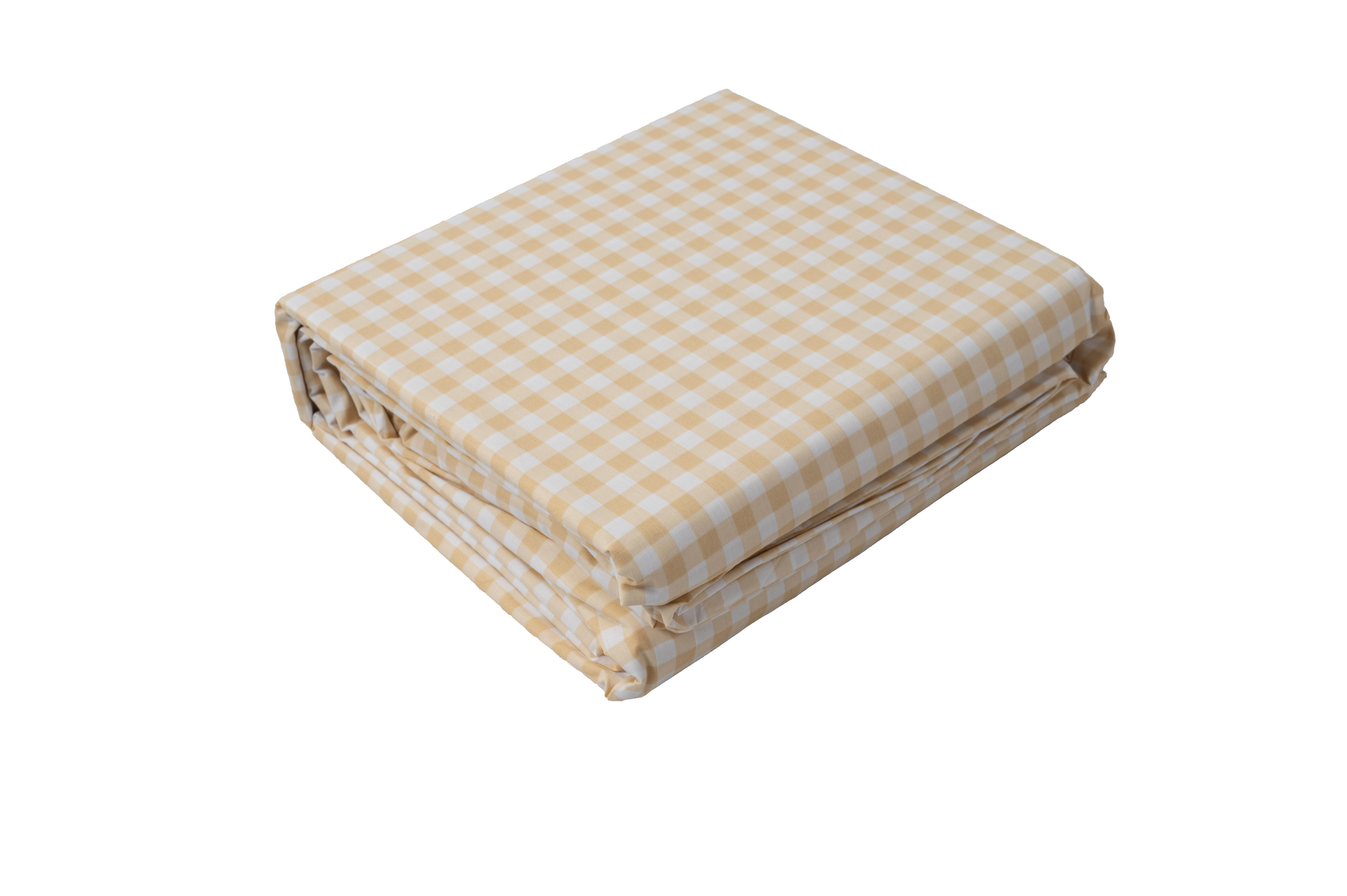 Funda nórdica + 1 funda de almohada cuadro Vichy algodón percal 180 hilos mostaza blanco para cama de 105 cm - 7