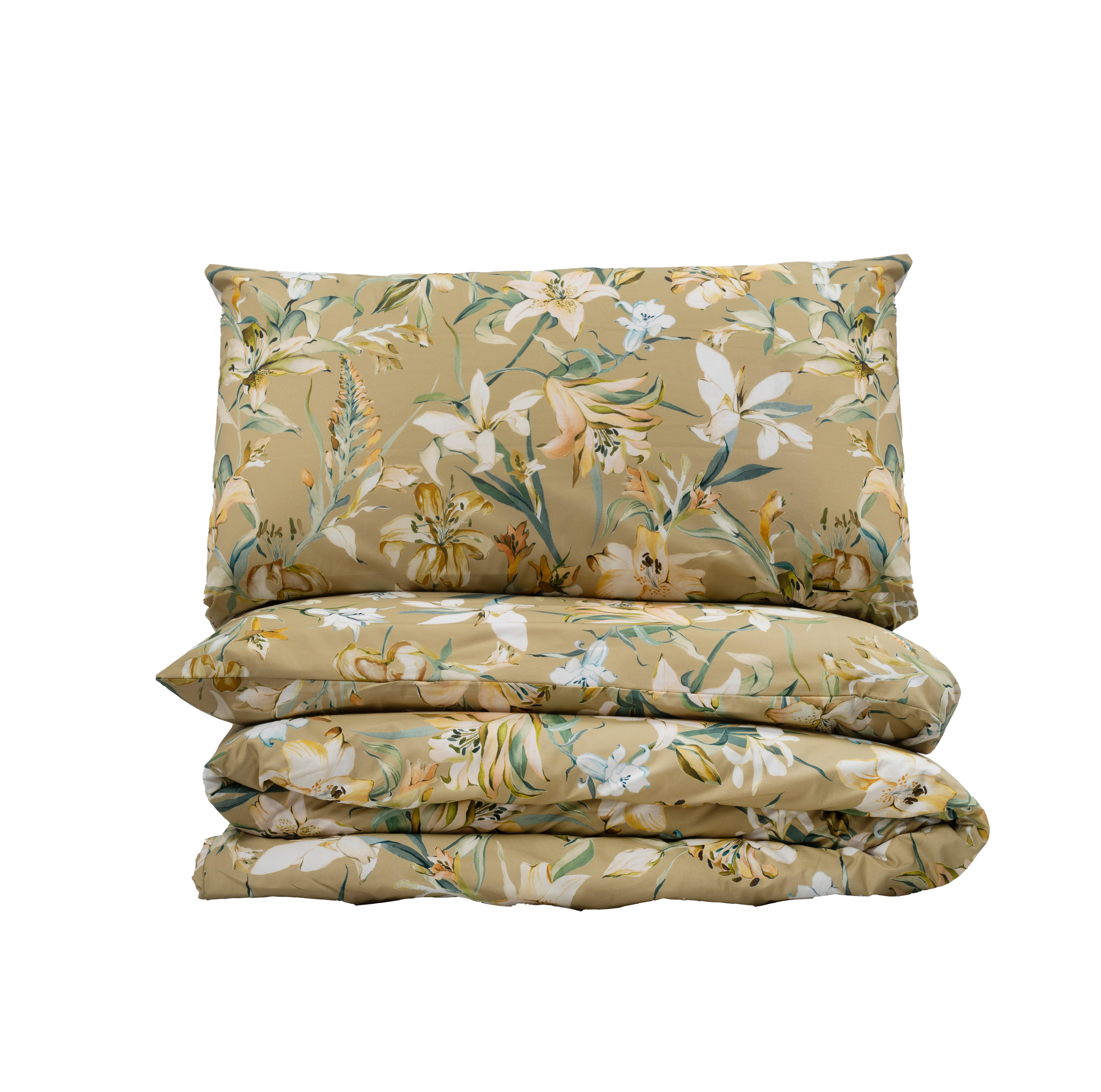 Capa de edredão Maratea Algodão flor 200 fios mostarda e bege para cama de 135cm - 2