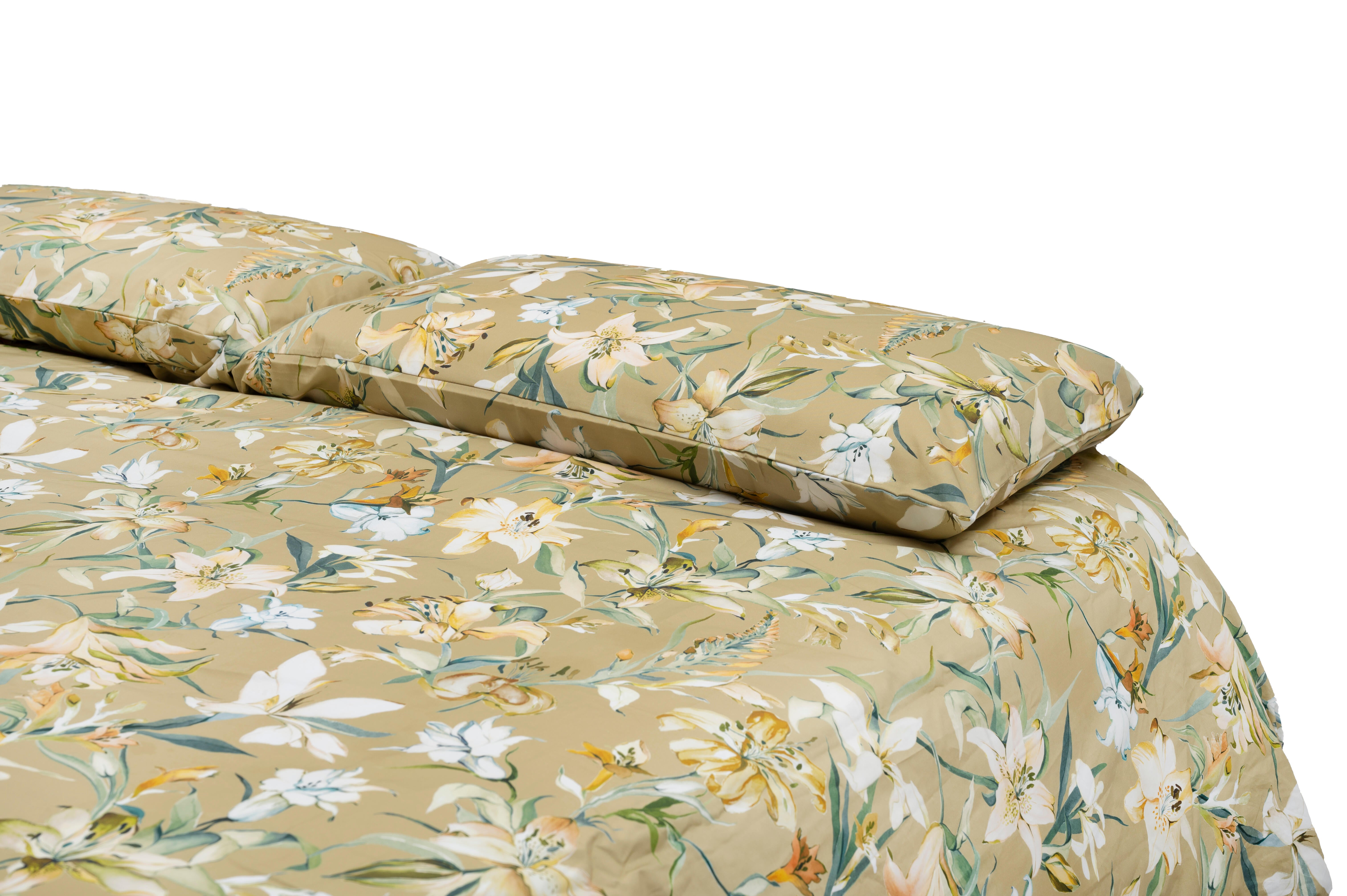 Capa de edredão Maratea Algodão flor 200 fios mostarda e bege para cama de 135cm - 3