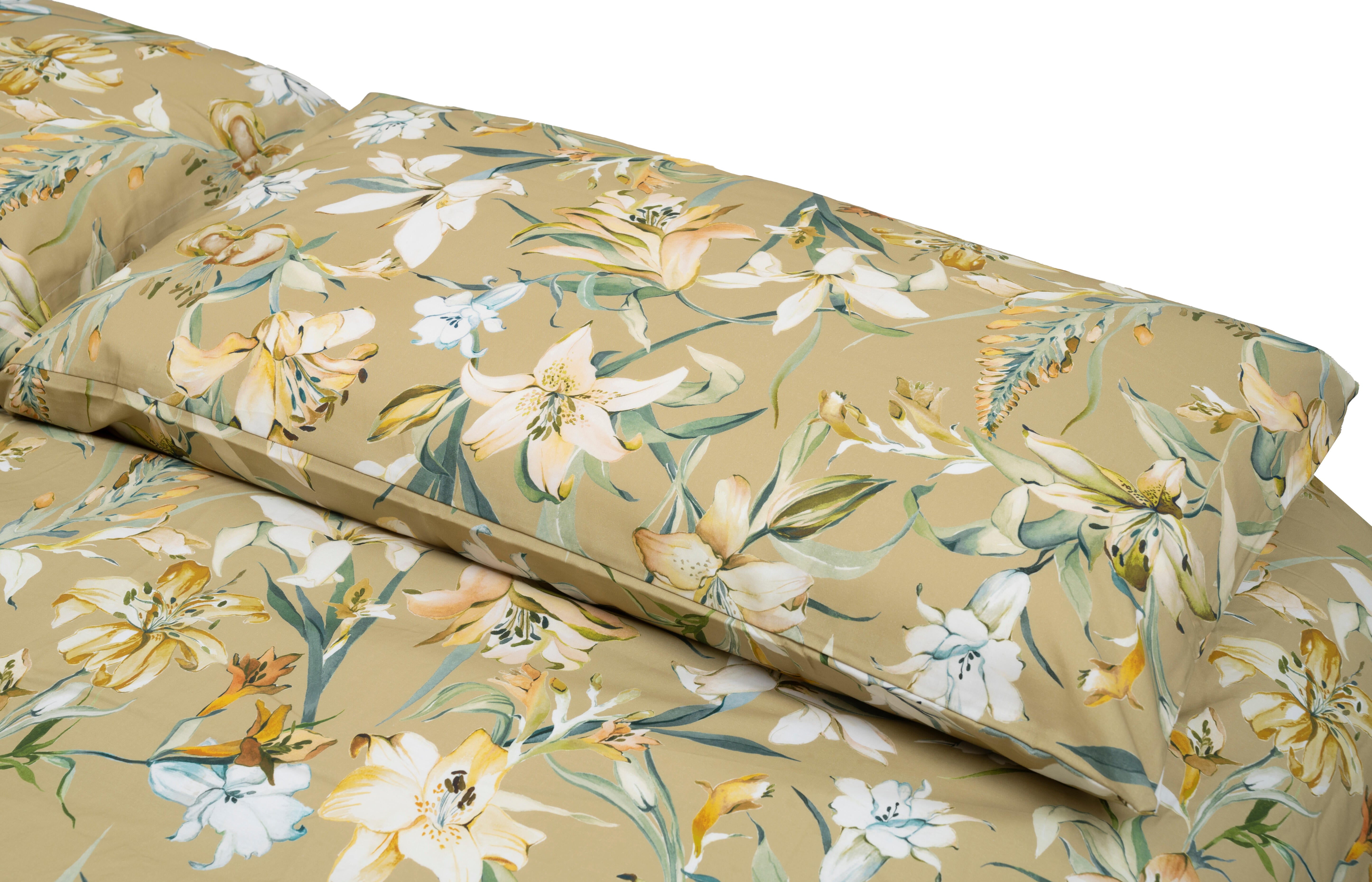 Capa de edredão Maratea Algodão flor 200 fios mostarda e bege para cama de 135cm - 5