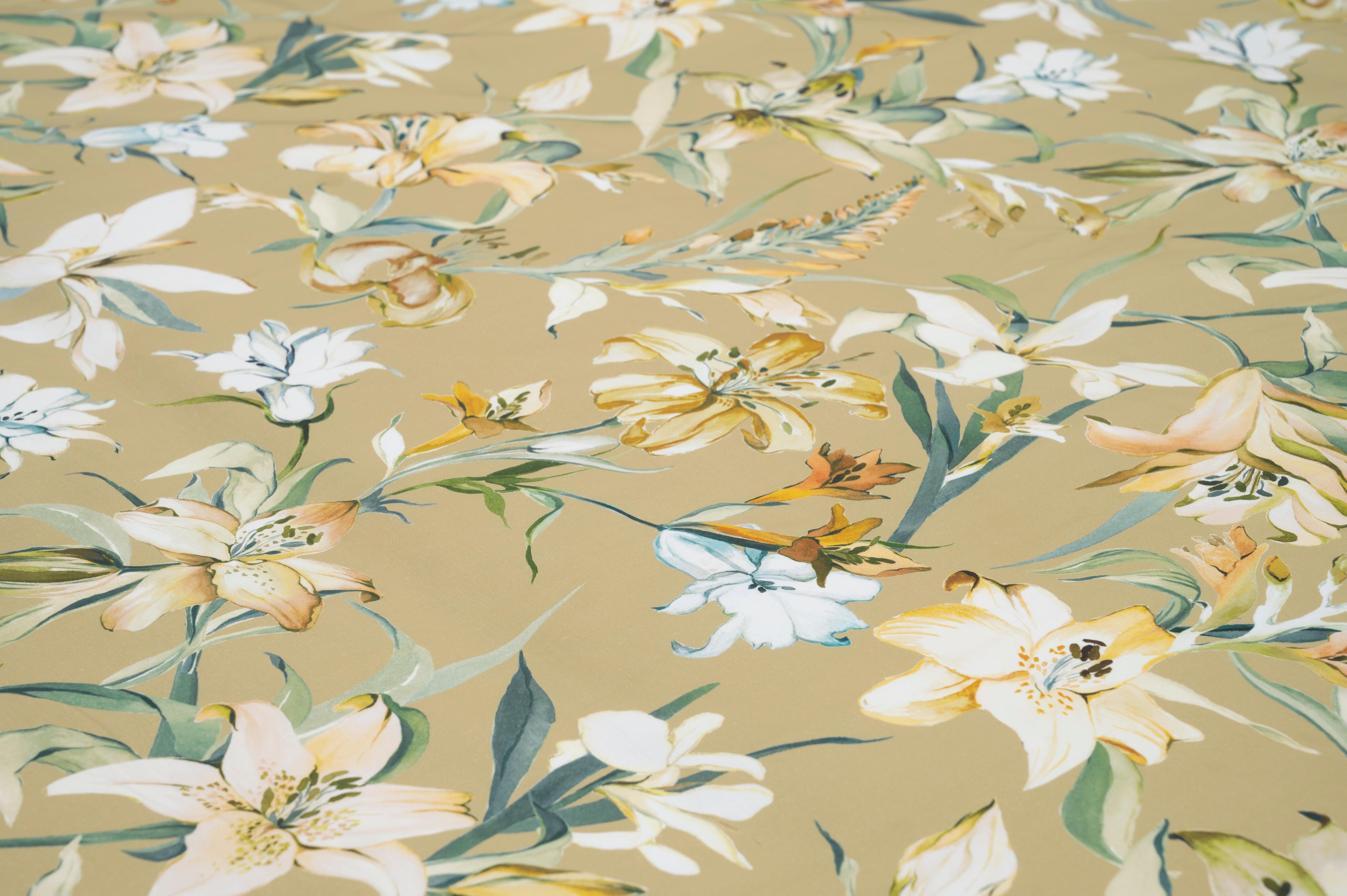 Capa de edredão Maratea Algodão flor 200 fios mostarda e bege para cama de 135cm - 6